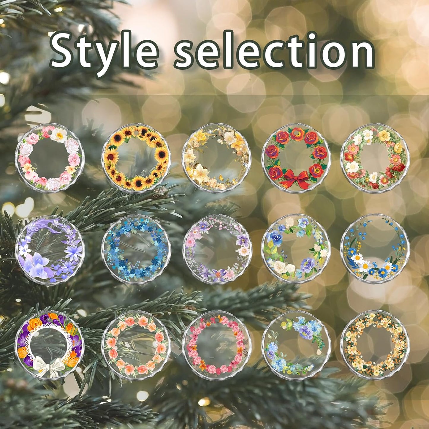 Personalized Christmas Ornaments, Custom Glass Ornament with Photo,Customized Christmas Tree Decor Gifts for Pet, Dad, Mom, Him, Her, Flower Wreath