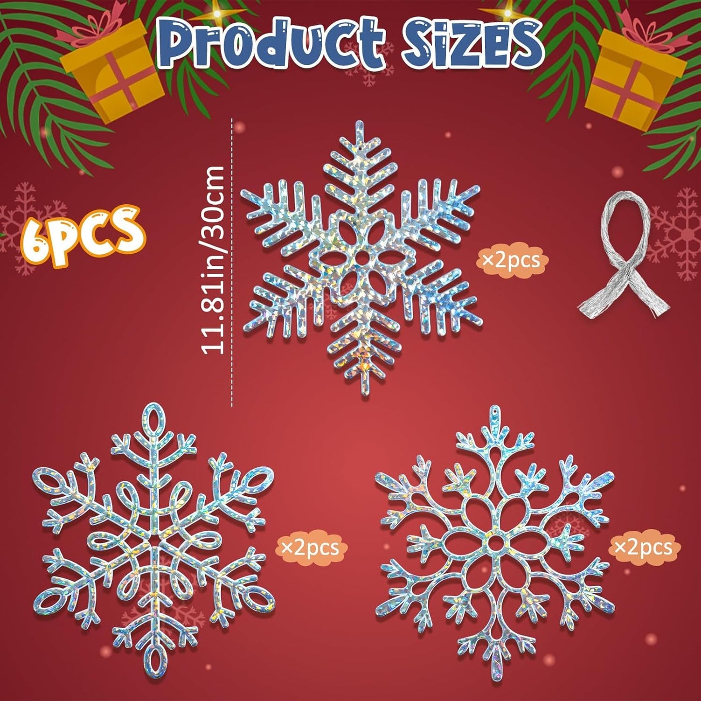 Winter Wonderland Frozen Birthday Party Decoration Large Snowflake Ornament Clearance- 6pcs 11.8”Large Iridescent Hanging Snowflakes Christmas Ornaments for Christmas Tree Outdoor Xmas Decor Supplies