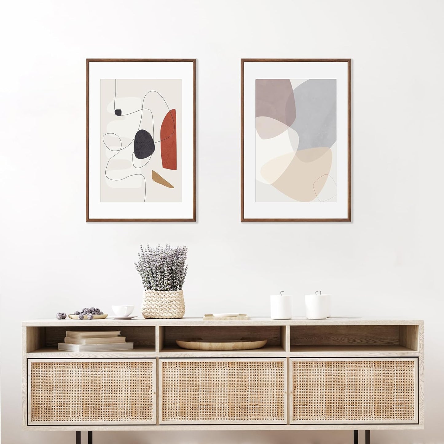 20x30 Poster Frame Set of 2 Natural Solid Walnut Photo Frames with 16x24 Removable Mat Wall Hanging Large Handcrafted Frame with HD Plexiglass Wall and Tabletop Display Large Picture Frame