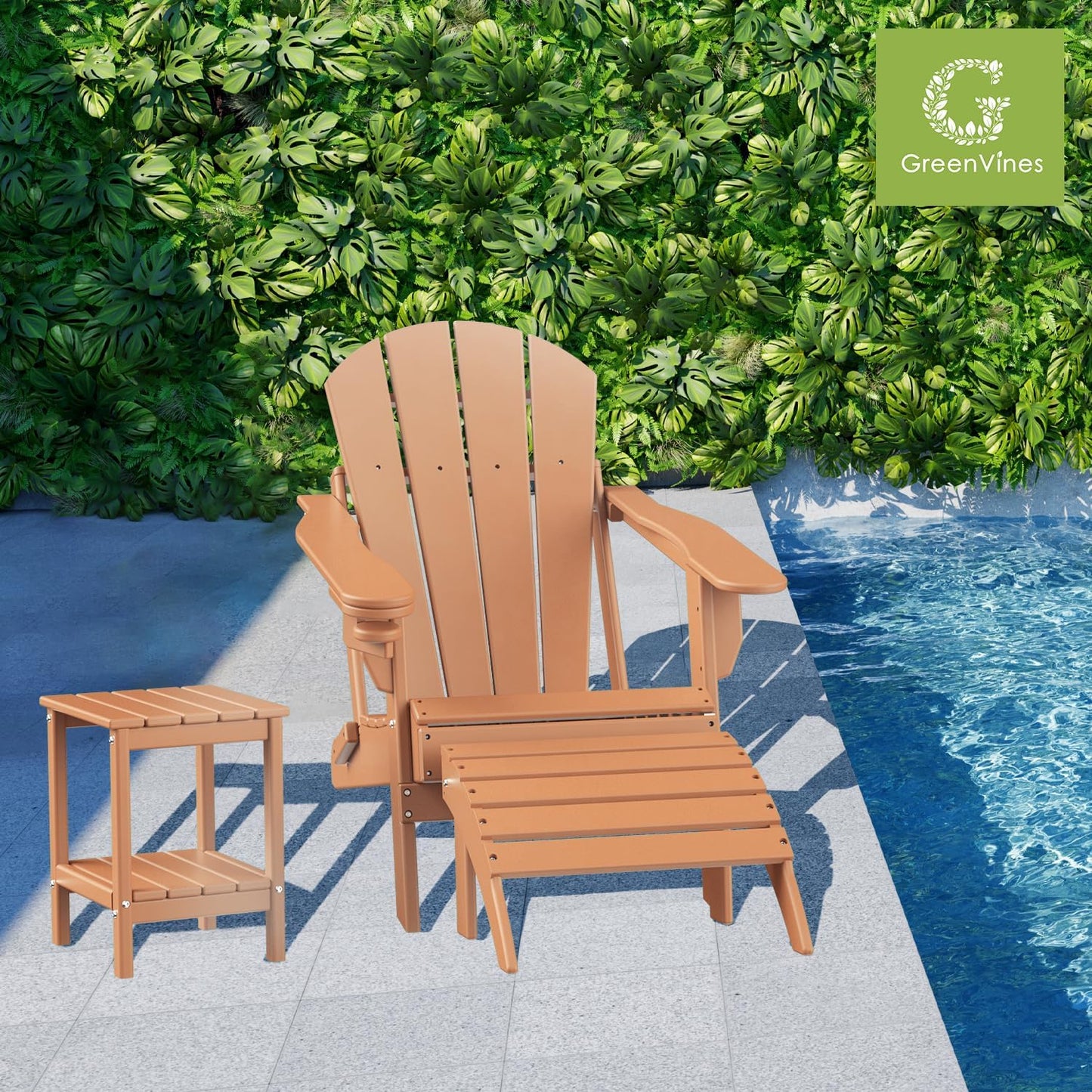 GREENVINES Adirondack-Ottoman | Set of 2 | HDPE Plastic | Outdoor Footrest | All Weather | Foot Rest | Foot Stool | Teak | for Adirondack Chair | for Patio Backyard Pool