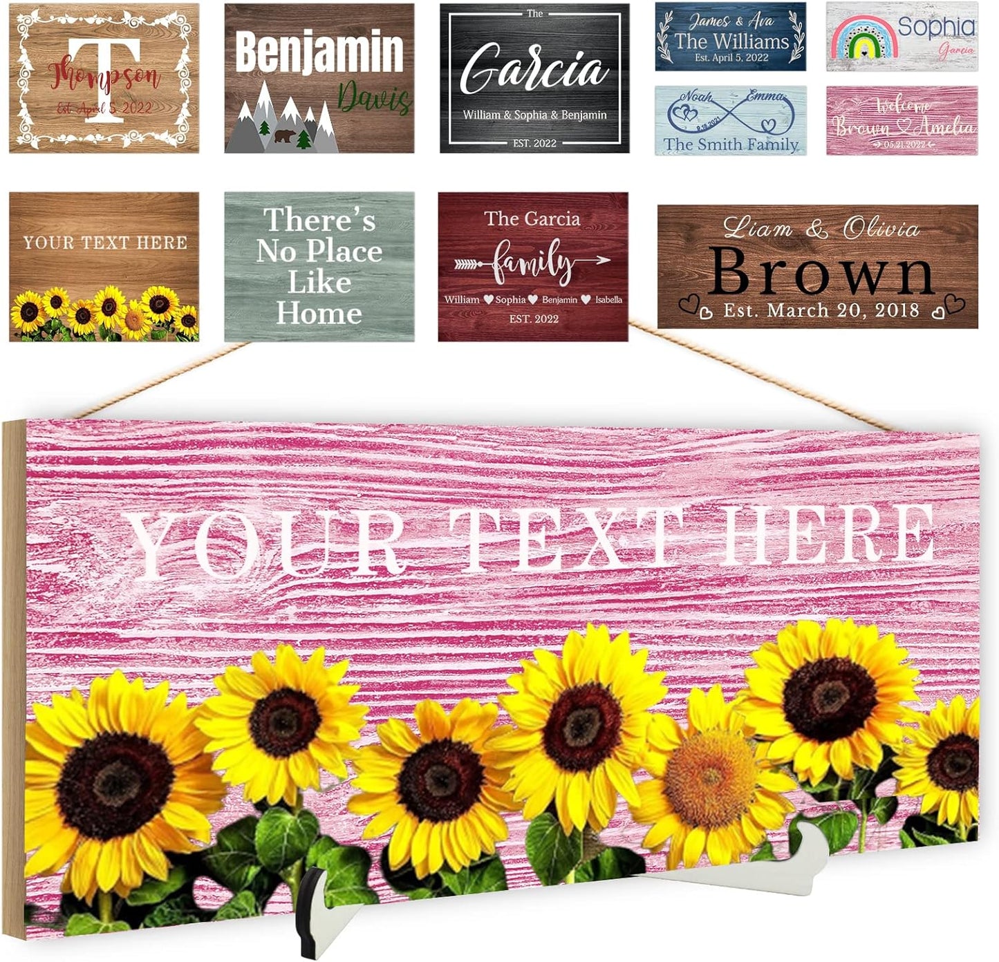 Custom Wood Sign Prsonalized Text Business Home Decor, Personalized Rustic Plaque Board Hanging Wooden Name Sign for Wall Art, Customized Signs Plank Decoration Gifts for Wedding Family Farmhouse Kitchen, Rectangle