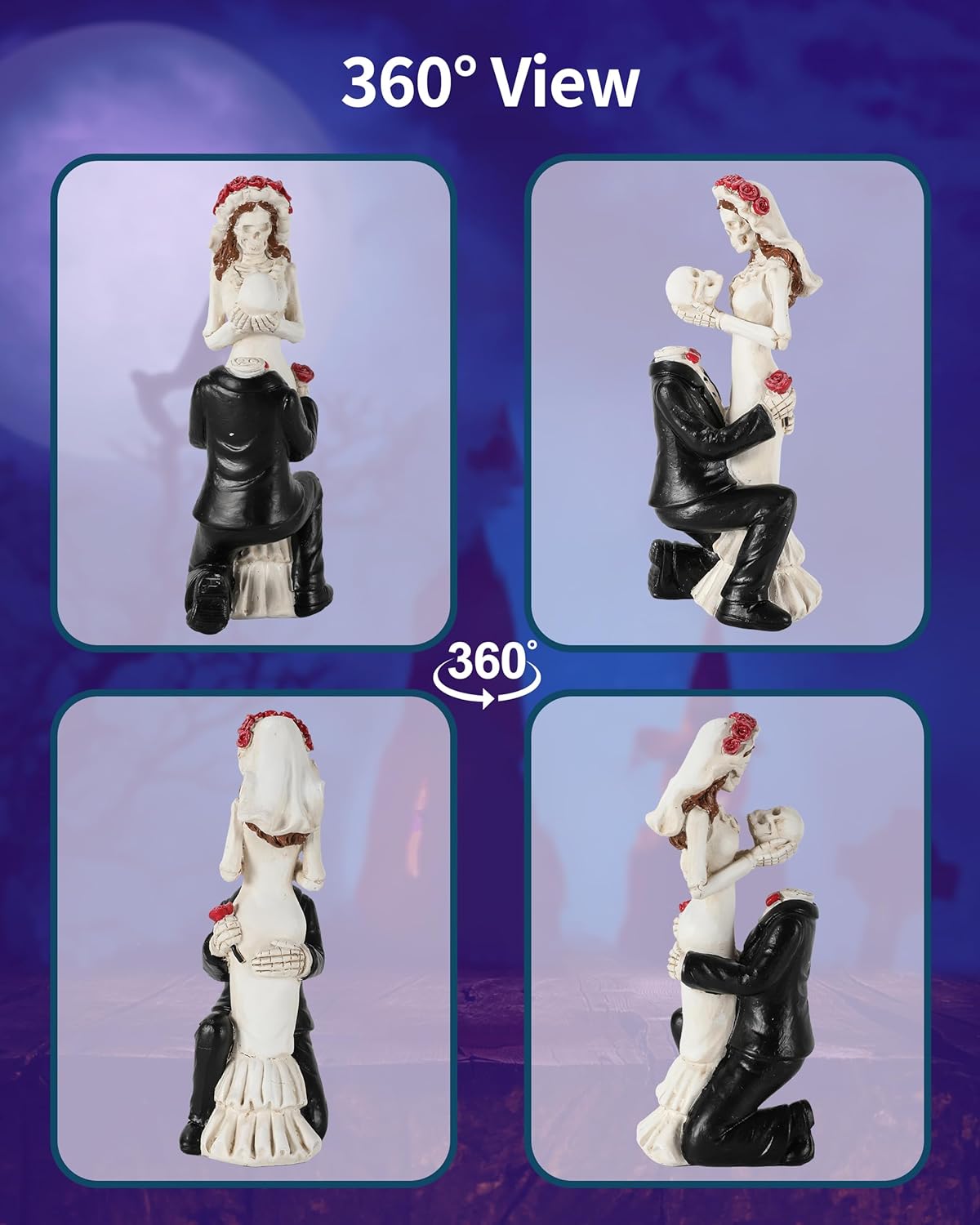 Skeleton Bride and Groom 6.4'' - Dia De Los Muertos Figurines Day of The Dead Decorations Till Death Do US Part Decor - Halloween Gothic Wedding Cake Topper Decor (Skeleton Couple)