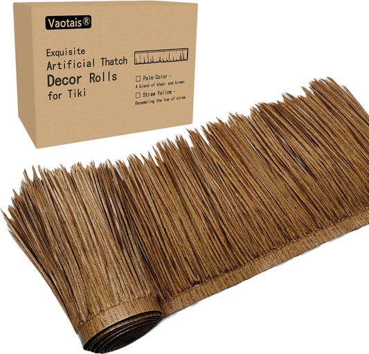 Premium Mexican Style Artificial Palm Thatch Roof Rolls. 5 Lengths, 2 Colors. Waterproof. Easy Install. Ideal for Tiki Bars, Parties, Gardens & Fences (30ft x 16in - Palm Color Thatch)