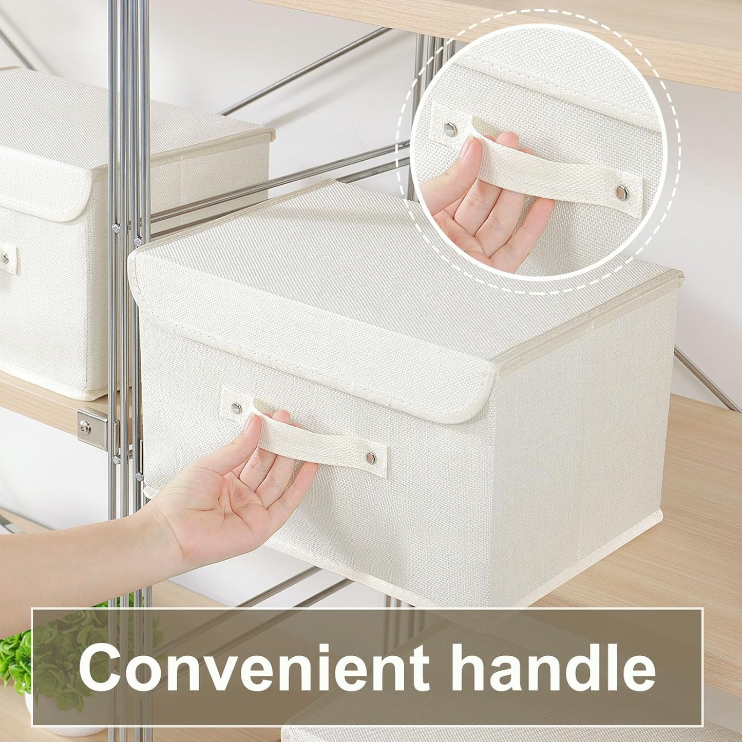 Fabric Storage Bins Cube Organizers with Flip-Top Lid and Handles,Storage Boxes for Organizing Home,Office,and Closet,Beige,3 Pack 13 X 9.1 X 7.9 in