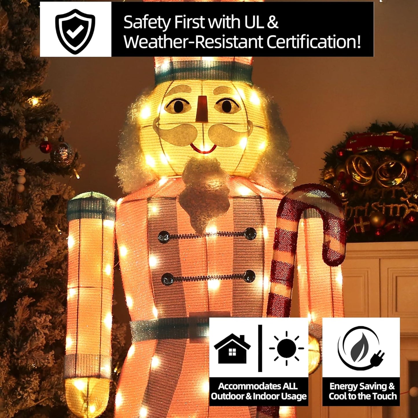 61Inch Nutcracker Christmas Decor Outdoor with LEDs 5 Feet Lighted Large Nutcracker Lighted Christmas Decorations Outdoor with Stakes & Zip Ties for Xmas Yard, Porch, Lawn