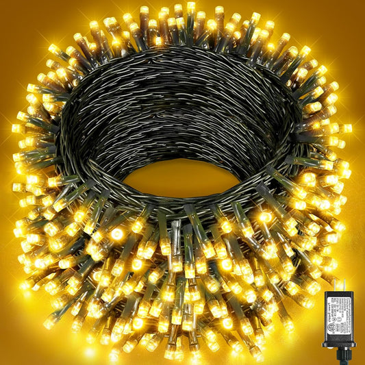 197FT 600 LED Christmas Lights Outdoor, Plug in Christmas Tree Lights Waterproof, 8 Modes Warm White String Twinkle Lights for Indoor Classroom Patio Garden Party Wedding Holiday Decorations