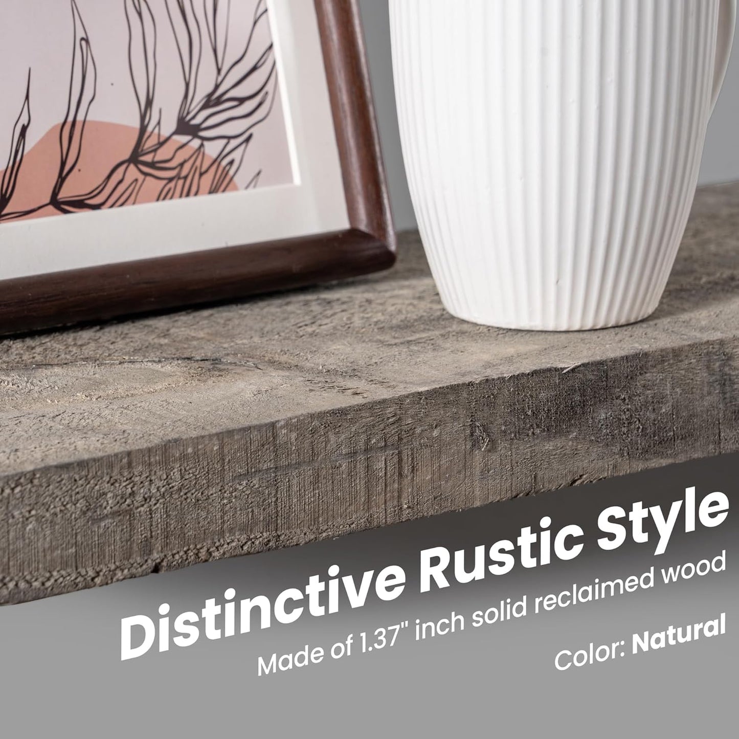 Solid Reclaimed Wood Floating Shelf 48inches Width and 8 inches Depth, Rustic Reclaimed Barnwood Wall Hanging Shelves with Invisible Heavy-Duty Metal Bracket，Cement Grey