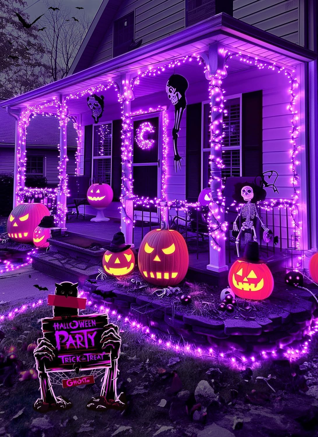 Battery Operated Halloween Indoor String Lights, 8 ft 20 LED Purple Mini Cluster Tree Lights with Timer, Indoor Outdoor Patio Garland Window Decor for Party Christmas Halloween Decorations