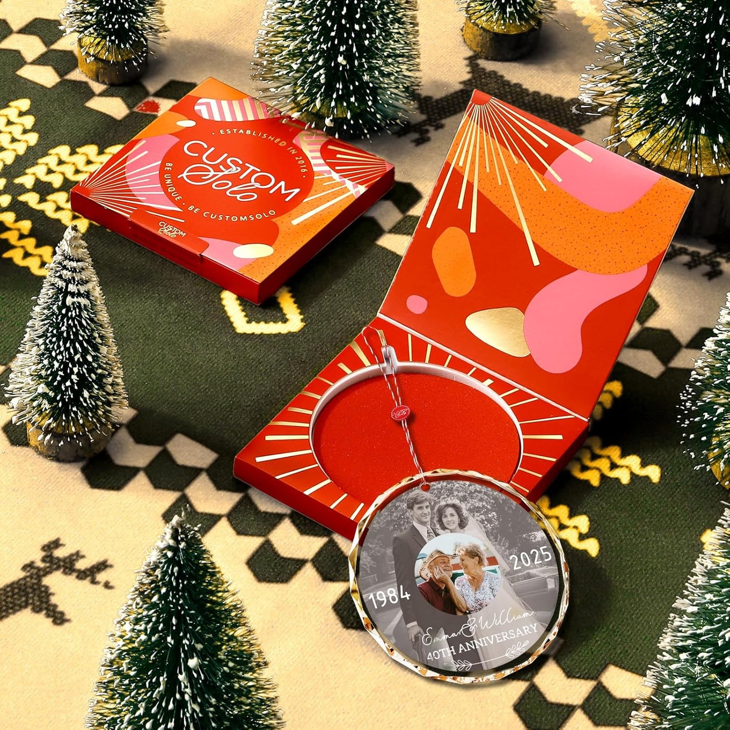 Bemaystar Personalized Wedding Anniversary Ornament with 2 Photos - Then and Now Photos, Personalized Anniversary Ornament with Date Text, Custom Ornaments, Xmas Gifts for Couples Parents Grandparents