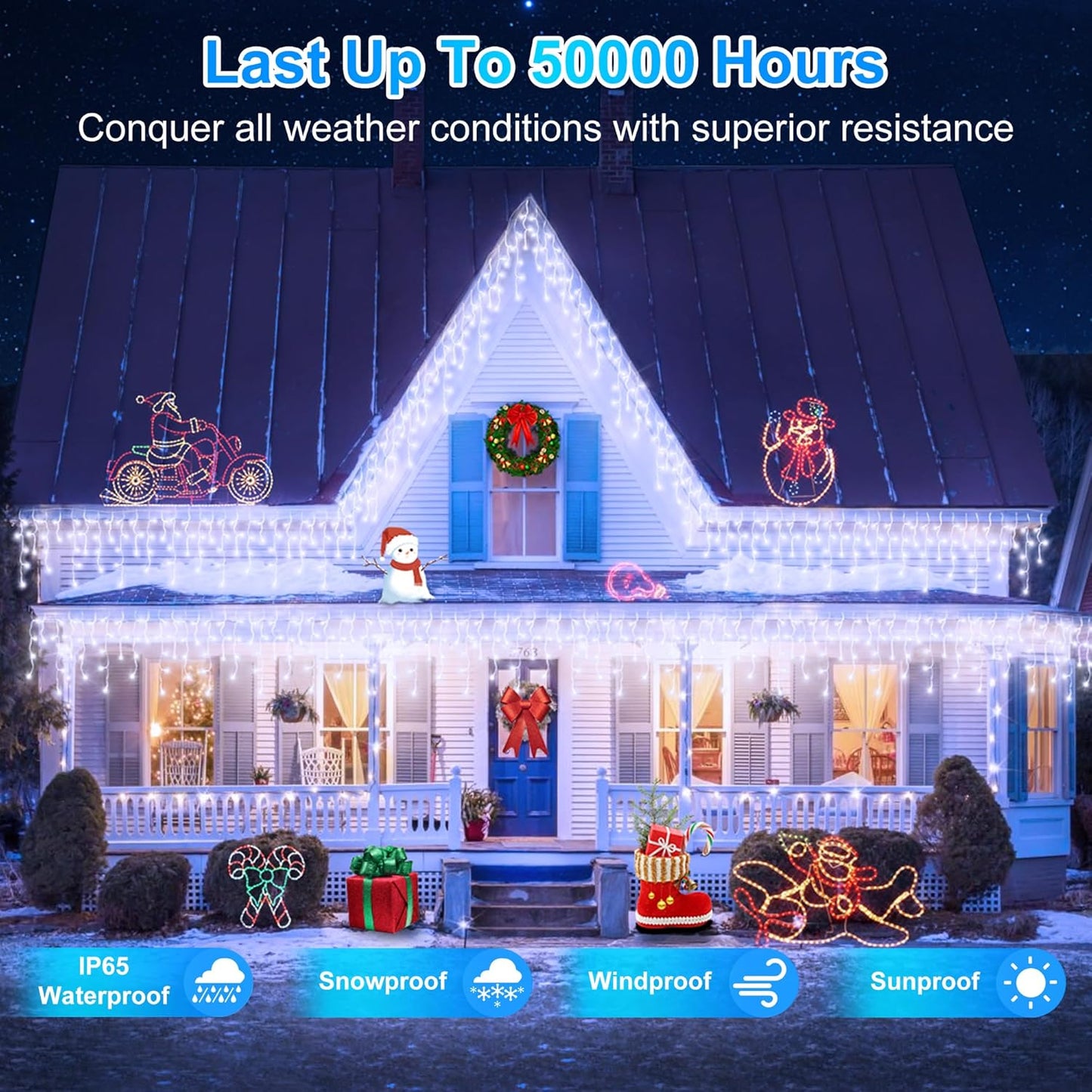 810LED 82ft Christmas Lights, 180Drops 12 Modes Cool White Christmas String Lights Outdoor Dimmable, Waterproof Christmas Decoration Fairy Lights with Timer for Indoor Eaves Party Patio Window Fence