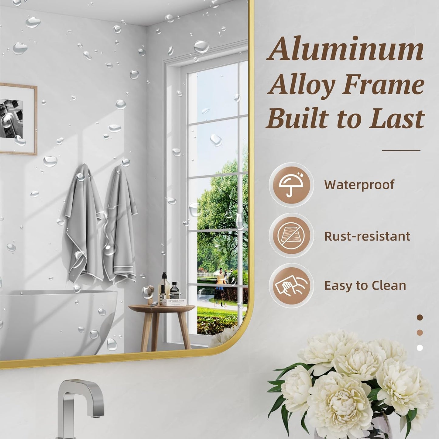 Bathroom Mirror 60" x 36", Large Rectangle Wall Mirror, Gold Metal Frame Wall Mounted Mirrors for Bathroom, Vanity, Bedroom, Entryway Decor(Horizontal/Vertical)