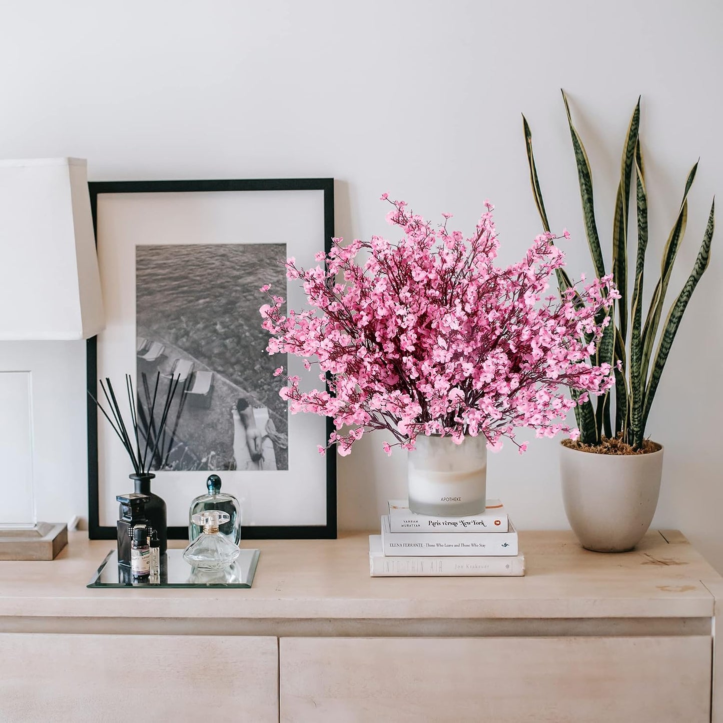 Sggvecsy 15 Pcs Babys Breath Artificial Flowers Gypsophila Bouquets Bulk Real Touch Fake Silk Flowers for Home Wedding DIY Floral Arrangement Kitchen Table Centerpiece Festival Decoration (Pink)