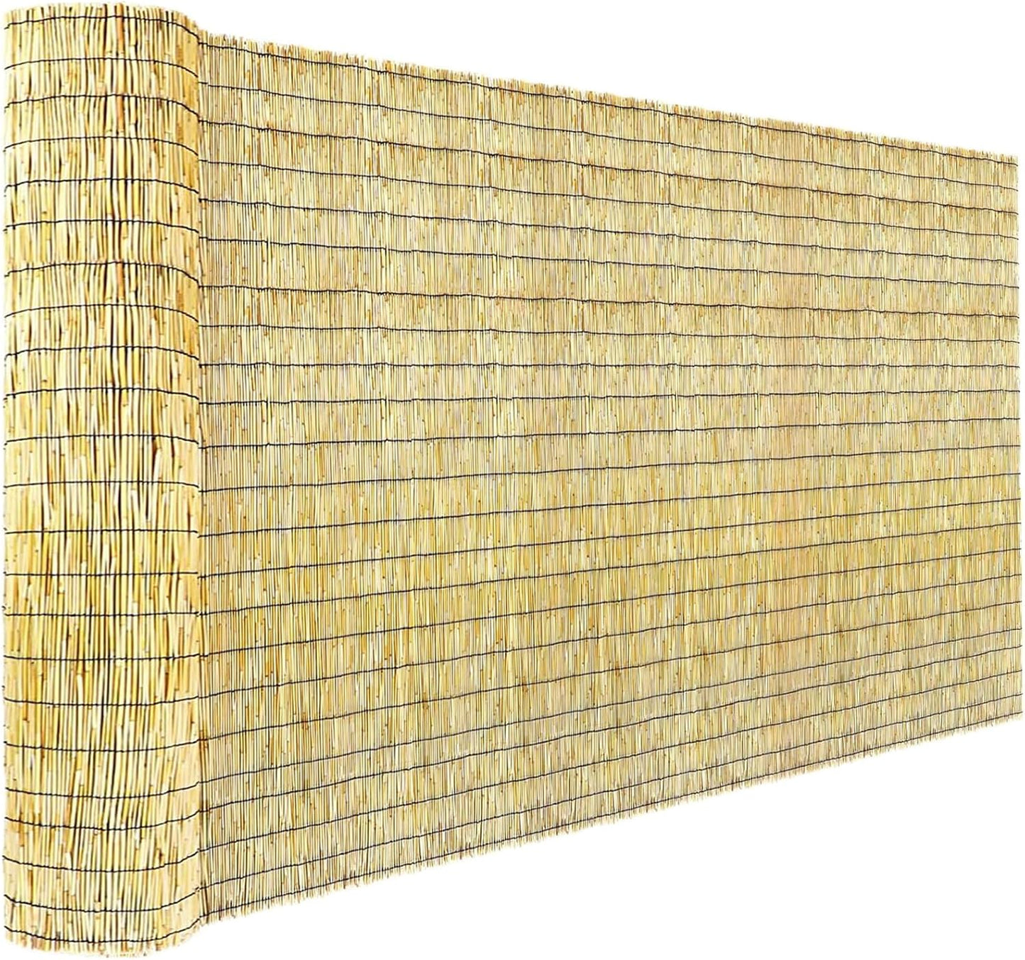 Bamboo Reed Fencing, Natural Bamboo Fence Rolls 6 Feet High, Decorative Privacy Screen Reed Curtains for Patio Balcony Garden Backyard Outdoor, 6 x 16 FT