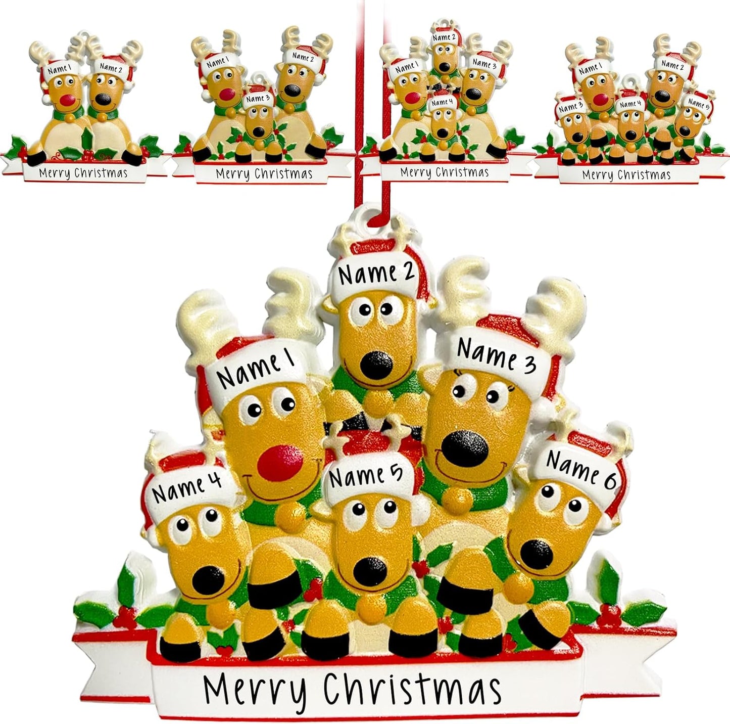 2025 Personalized Christmas Ornaments Family of 2/3/4/5/6/7/8,Custom Deer Christmas Ornaments Deorations with Names,Customized Xmas Ornament Tree Deorations,Personalized Xmas Ornament Gifts