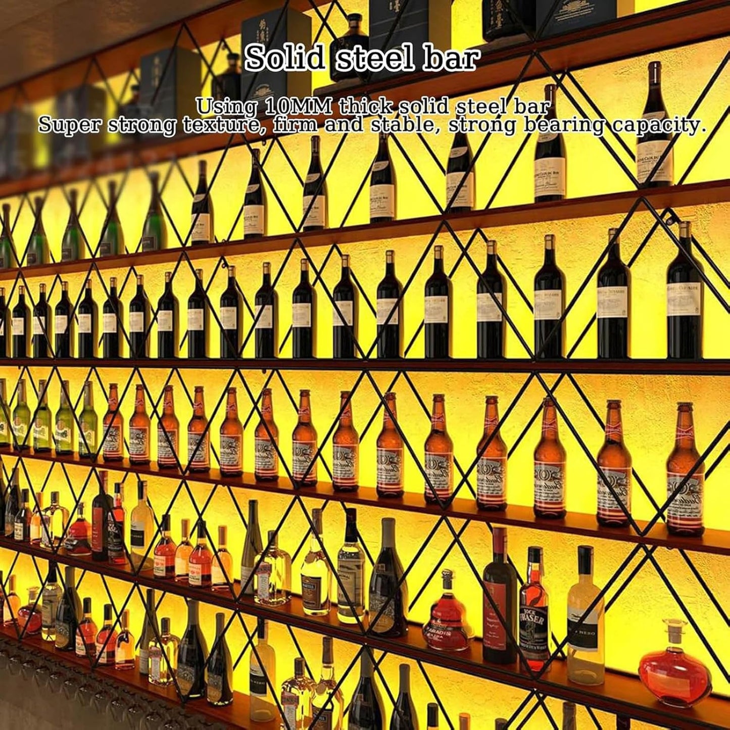 59in Wine Rack Wall Mount with Glass Holder, 3-Tier Floating Wine Rack, Multi-Function Bar Wine Bottle Display Rack for Commercial Restaurants, Tea Rooms, Bars, Wine Cellars (black, 59.05in/150cm)