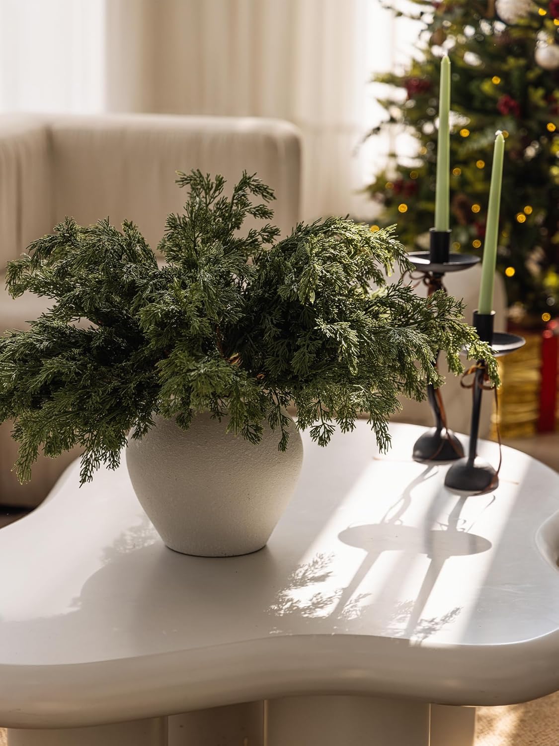 MISSPIN 12 Pcs 21.5 Inches Christmas Cedar Branches, Cedar Artificial Christmas Branches DIY Crafts Faux for Xmas Indoor Outdoor Home Decor