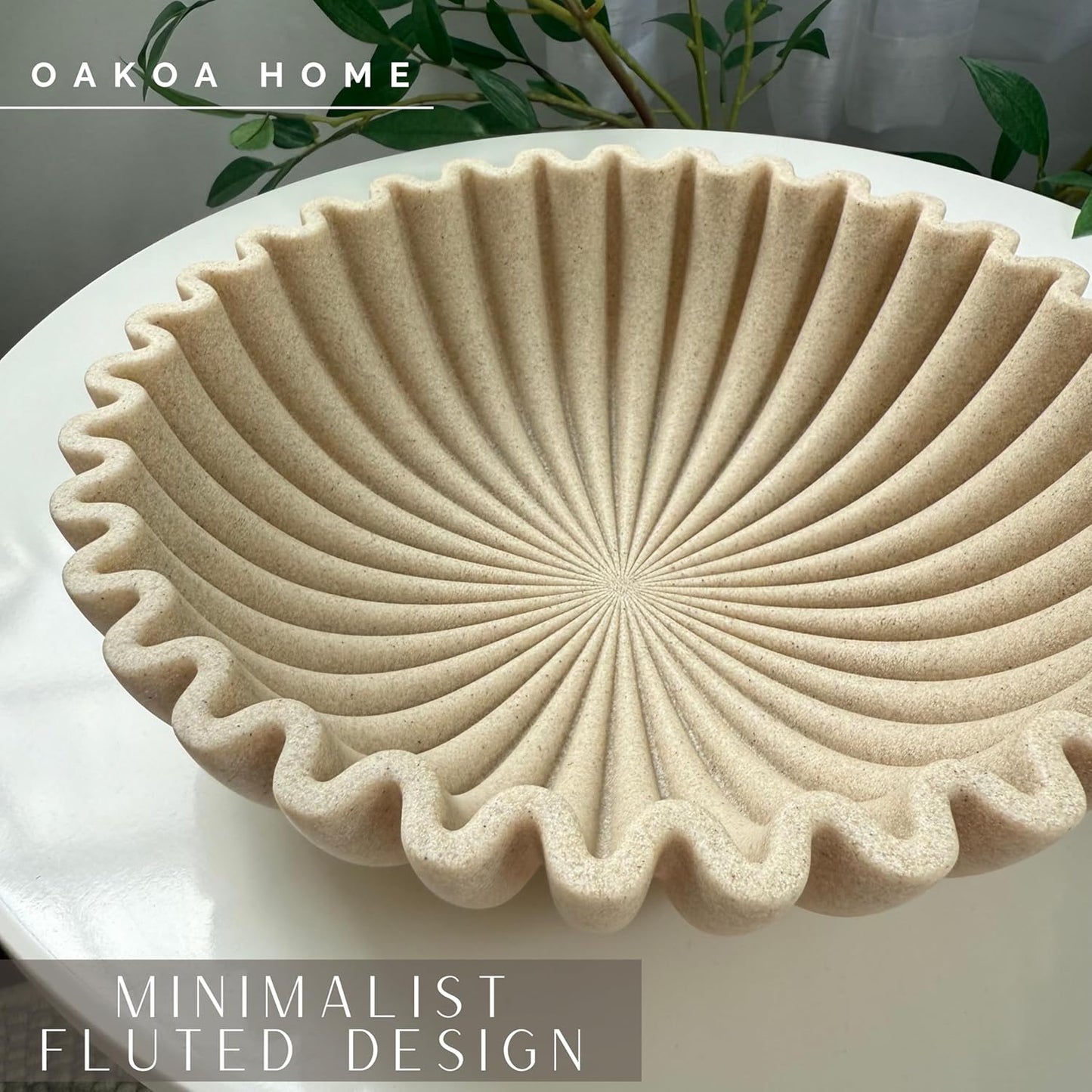 OAKOA Beige Resin Large Decorative Bowls for Home Decor - Decorative Bowl for Keys Entryway Table - Decorative Fruit Bowl Decor - Purse Bowl