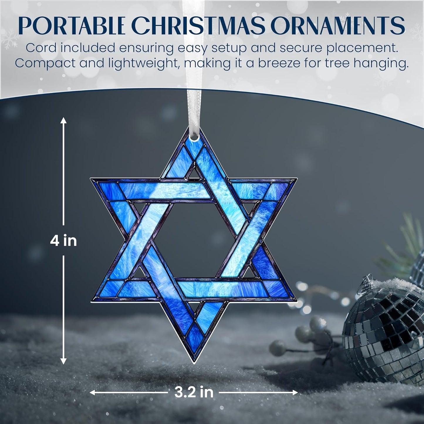 FLAGWIX Hanukkah Gifts for Women Men - Acrylic Christmas Ornaments 2025 - Hanukkah Ornaments for Tree, Chanukah Decorations, Star of David Tree Topper, Spiritual Religious Gifts for Women Mom Grandma