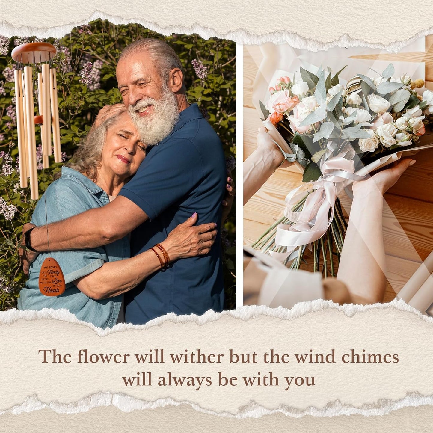 60th Wedding Anniversary Wind Chime, Happy 60th Anniversary Romantic Gifts for Couple, Parents, Wife, Husband, Friends, Diamond Anniversary's Keepsake Gifts Ideas-Large 36''