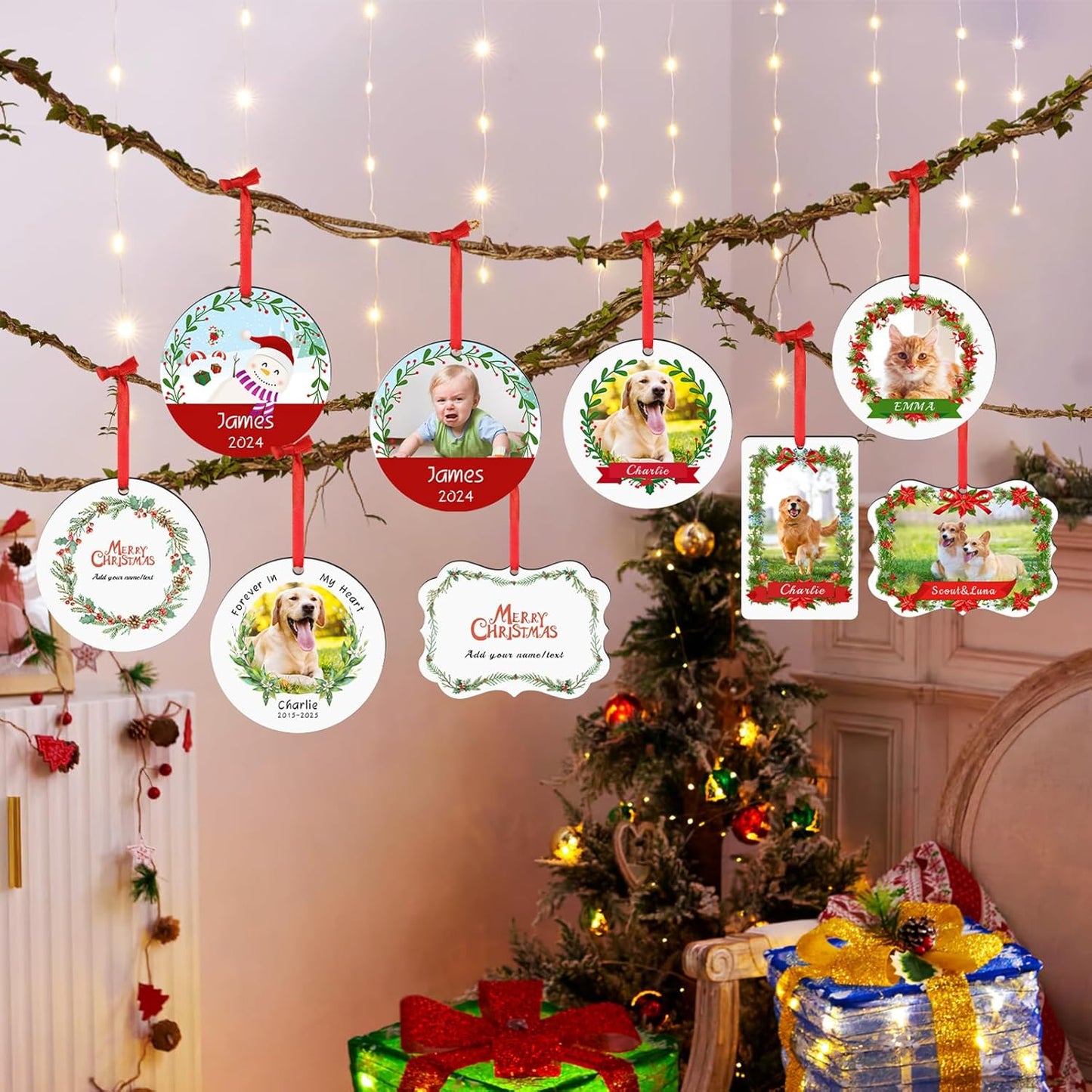 Personalized Photo Ornaments for Christmas Tree, Custom Cat Name Ornament, 2025 Puppy 1st Xmas Gifts, Holiday Decor Christmas Tree Decoration, Pet Lovers Dog Cat Gift