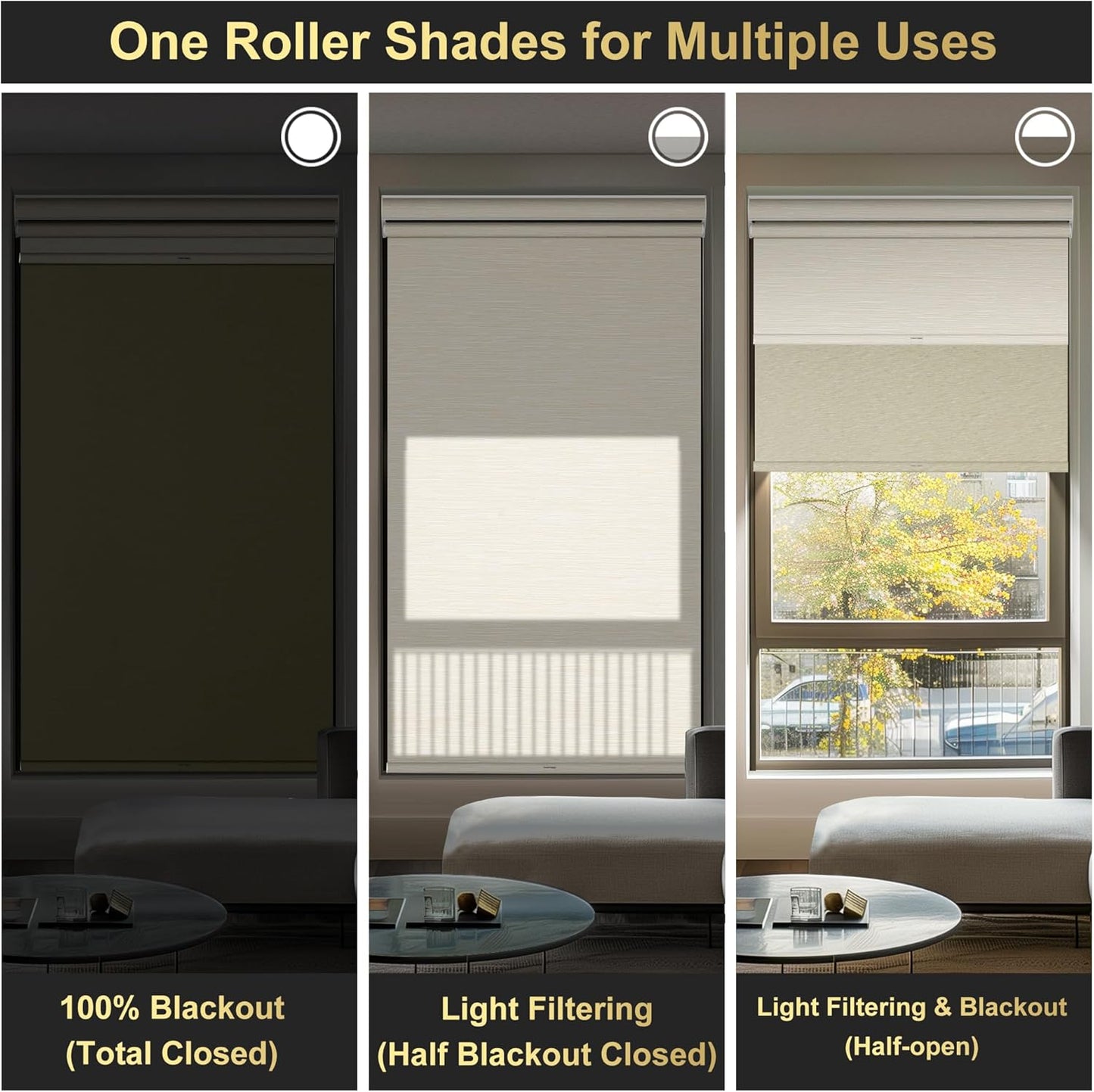BERISSA Cordless Dual Roller Shades with Cassette Valance, Double Window Shades - Blackout and Light Filtering, Day and Night for Home Office Door. Striped Jacquard Beige. 47 W x 48" H