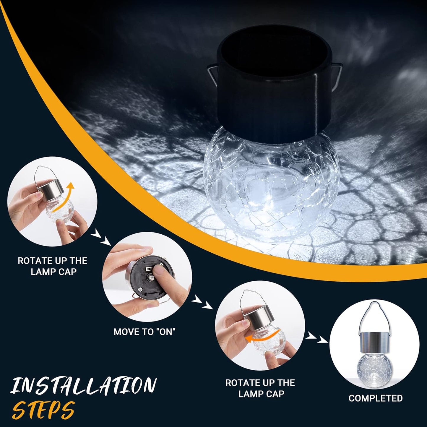 GIGALUMI 16 Pack Solar Outdoor Lights - Hanging Lights for Christmas Decoration - Cracked Glass, Waterproof for Garden, Yard, Fence, Tree (Cold White)