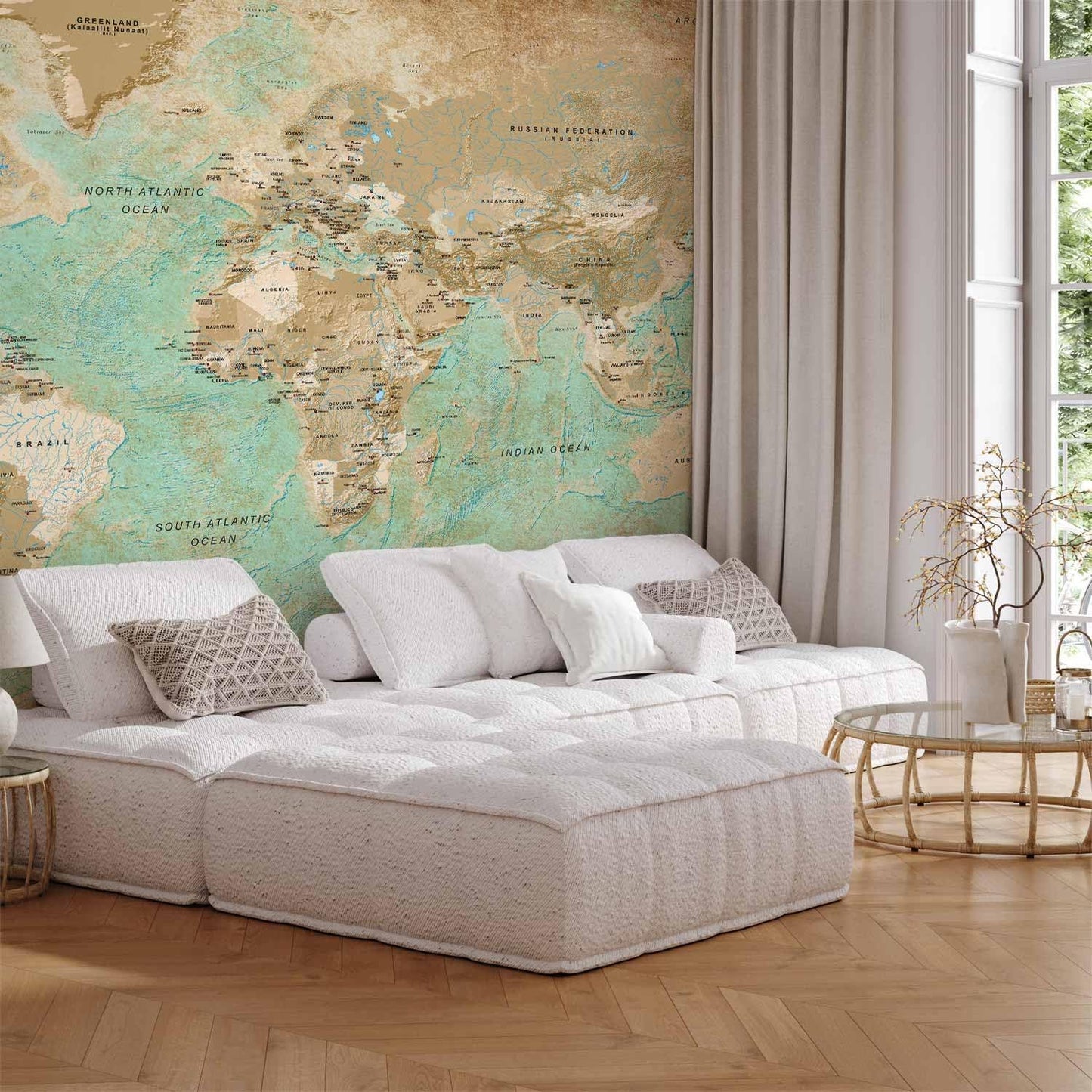 artgeist Premium Wall Mural World Map 197x110 in - Non-Woven Wallpaper Fleece Wall Decor Photo Print Picture Image Design k-A-0105-x-a