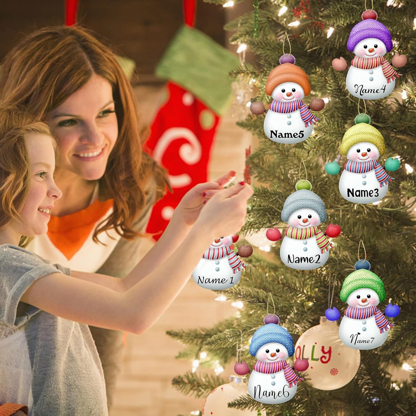 Personalized Christmas Ornaments with Names Snowman Custom Family Ornament Customized Xmas Tree Hanging Wood Decoration Gift 3.15"（8cm） Grey