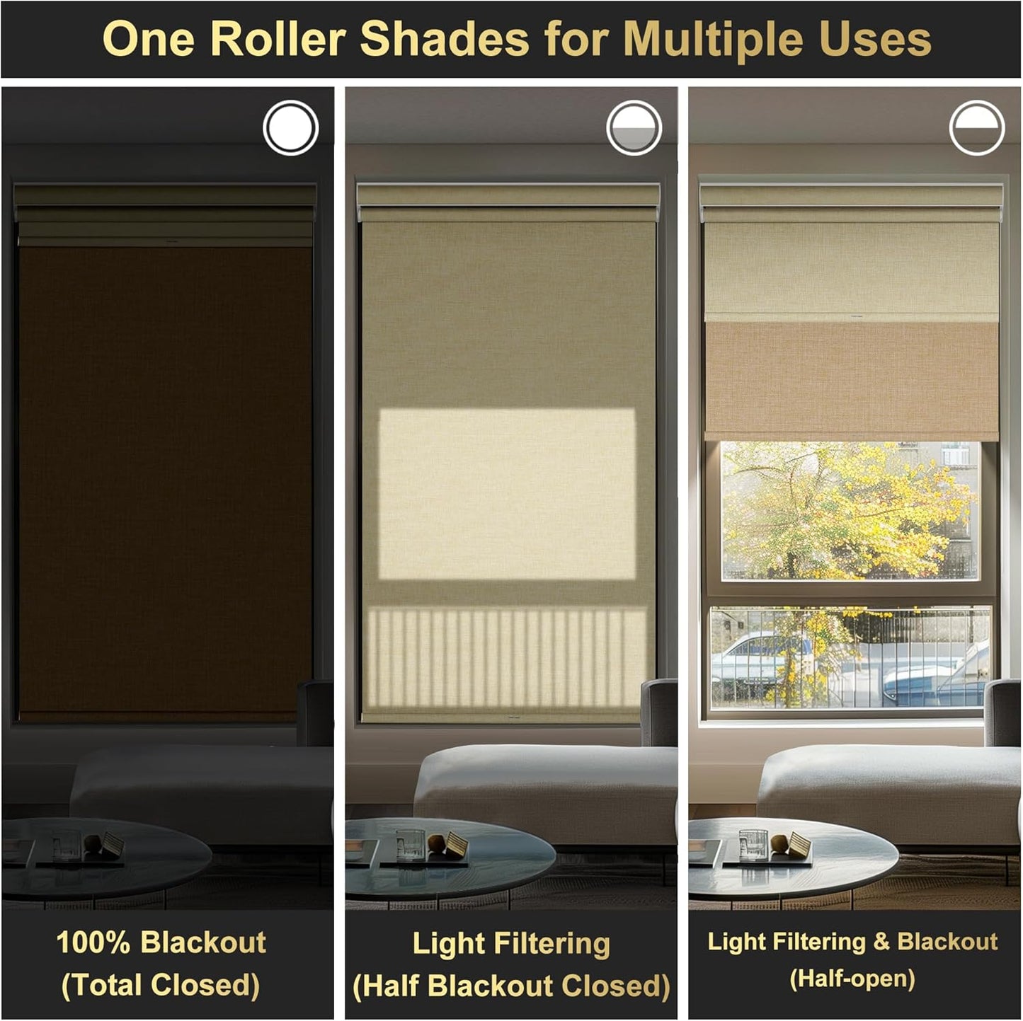 BERISSA Cordless Dual Roller Shades with Cassette Valance, Double Window Shades - Blackout and Light Filtering, Day and Night for Home Office Door. Linen Beige. 42 W x 48" H