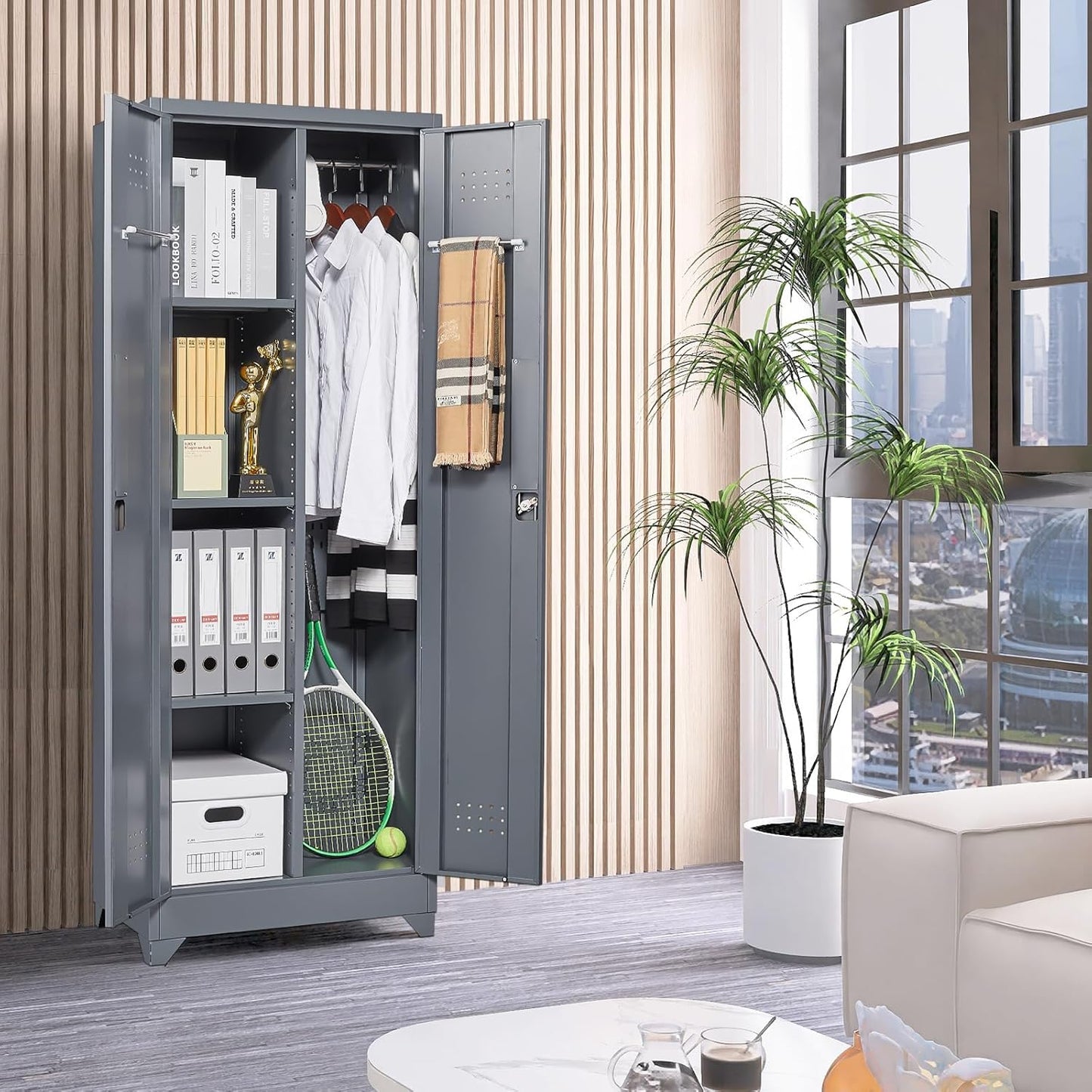 Lockable Storage Cabinet,Utility Closet with Doors and Shelves,SteelGarage Cabinet with Adjustable Shelves for Home,Garage,Gray