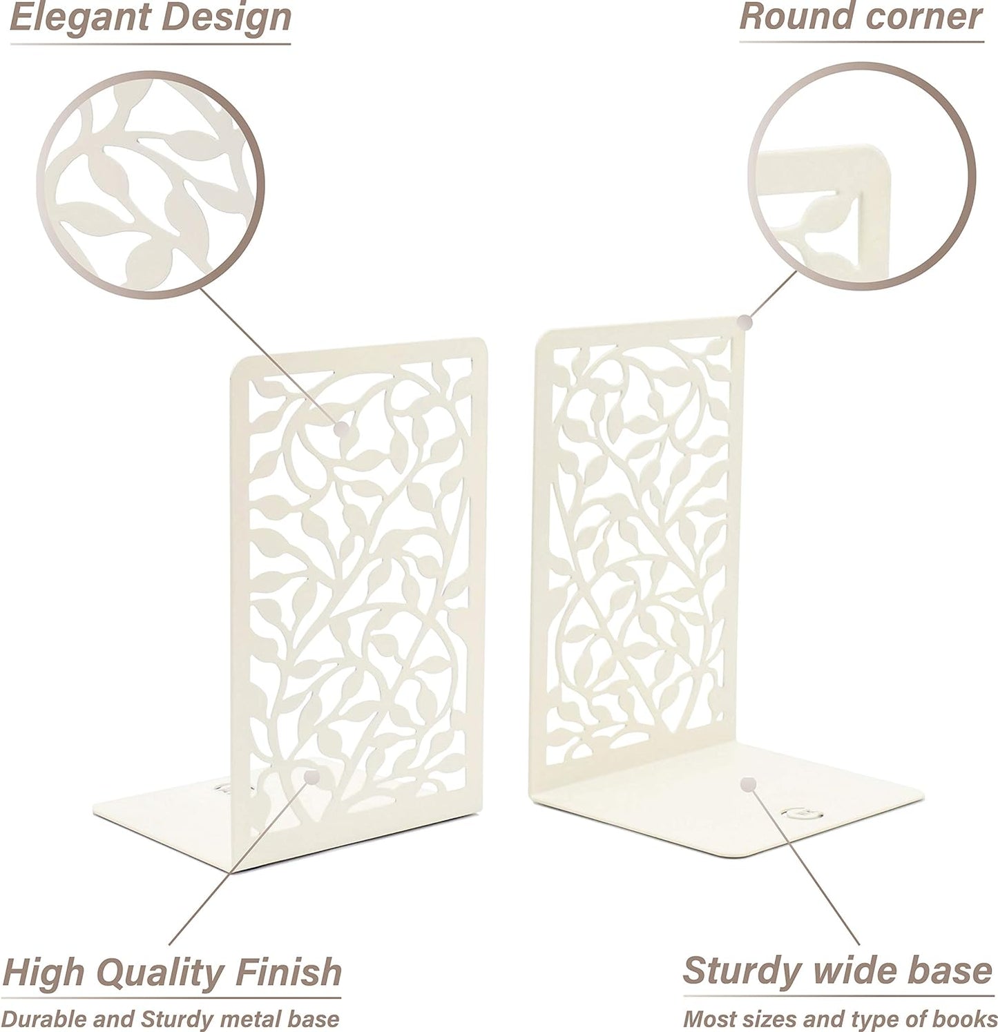 CNK Infinite Leaves Bookends - Metal Set of 2 for Heavy Books, Home Office & Decorative Book Stoppers