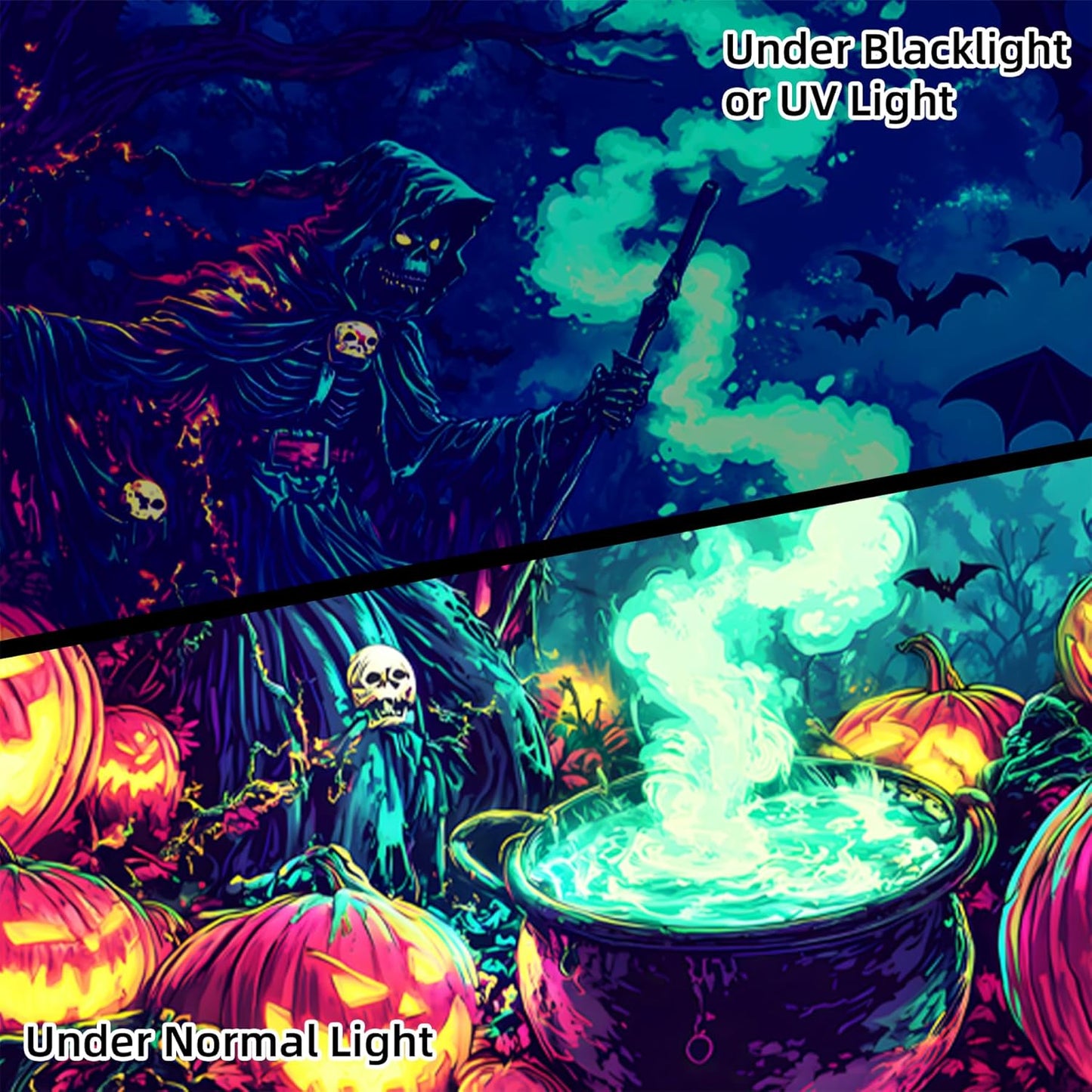 Halloween Tapestry, Blacklight Tapestry for Halloween Party Decor Hanging Tapestries Backdrop Wall Art Poster for Bedroom Dorm 79x59in