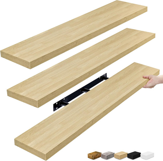 Sorbus Floating Shelves for Wall - 48 Inch Long Bathroom Shelves, Wall Decor for Bedroom, Kitchen, Living Room & Book Storage - Mounted Floating Shelf with Invisible Brackets (Maple Wood, 3 Pack)