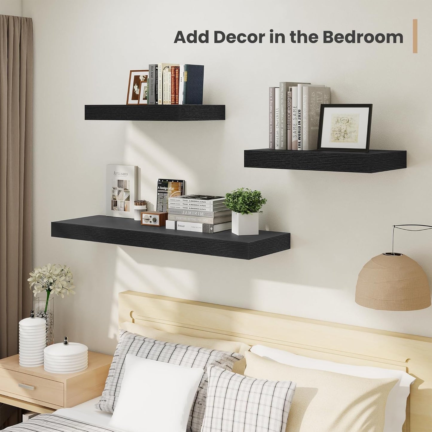 Heimlove 12 Inch Deep Floating Shelves, 48 x 12 inches Long Wall Shelf, Large Display Shelf & Storage Shelf, Rustic Wood Wall Shelves for Fireplace Mantel, Set of 2(Black)