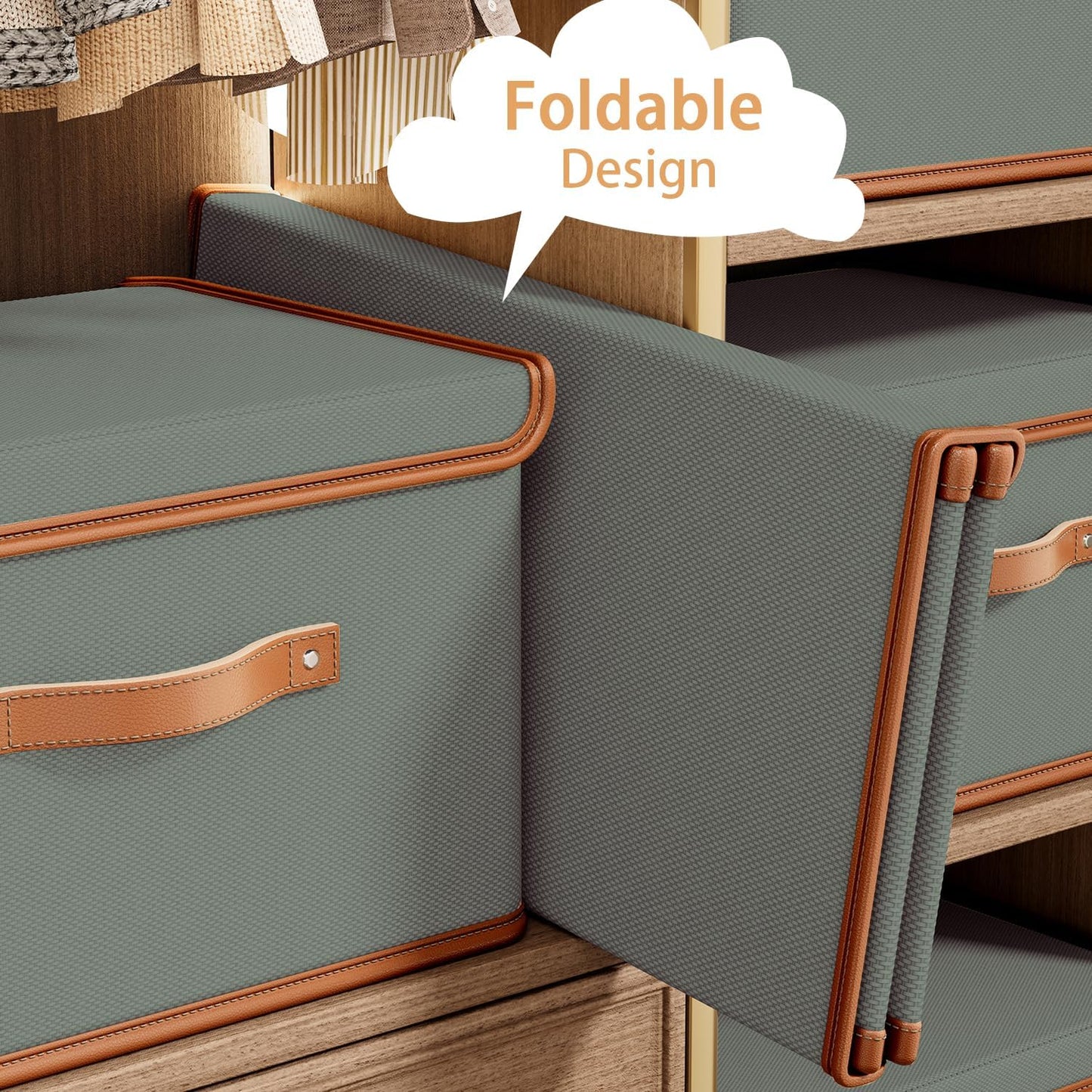 Tuza 2 Pack Storage Bins with Lids, Collapsible Closet Organizer Container, Fabric Organizer Box with Handles, Decorative Storage Boxes with Lids for Organizing Clothes, Blanket, Grey, Extra Large