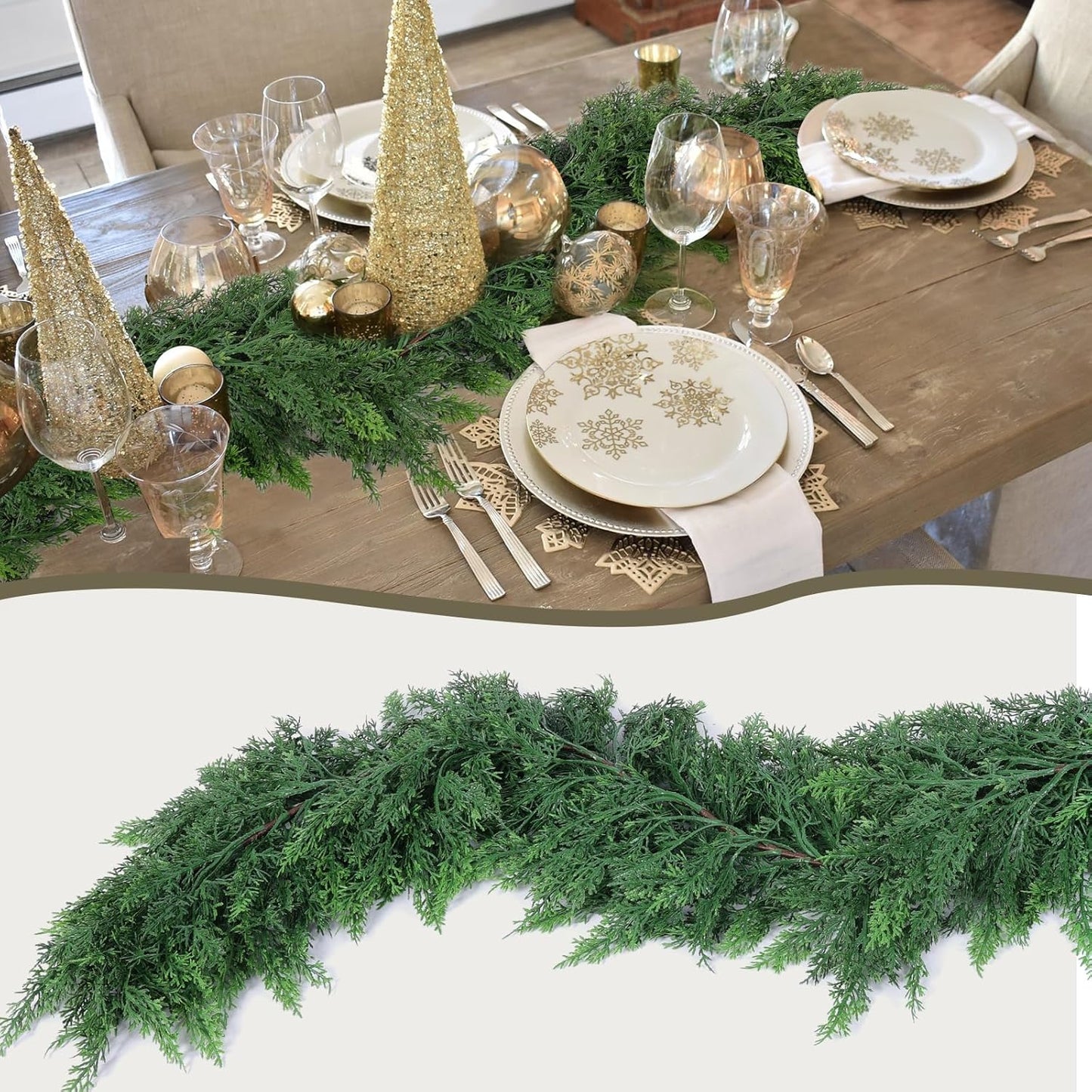Hananona 6 FT Artificial Cedar Garlands, Real Touch Winter Cedar Cypress Garland, Green Artificial Greenery Pine Garland for Table, Mantle, Wall, Indoor, Outdoor Christmas Decorations (1, 6 FT)