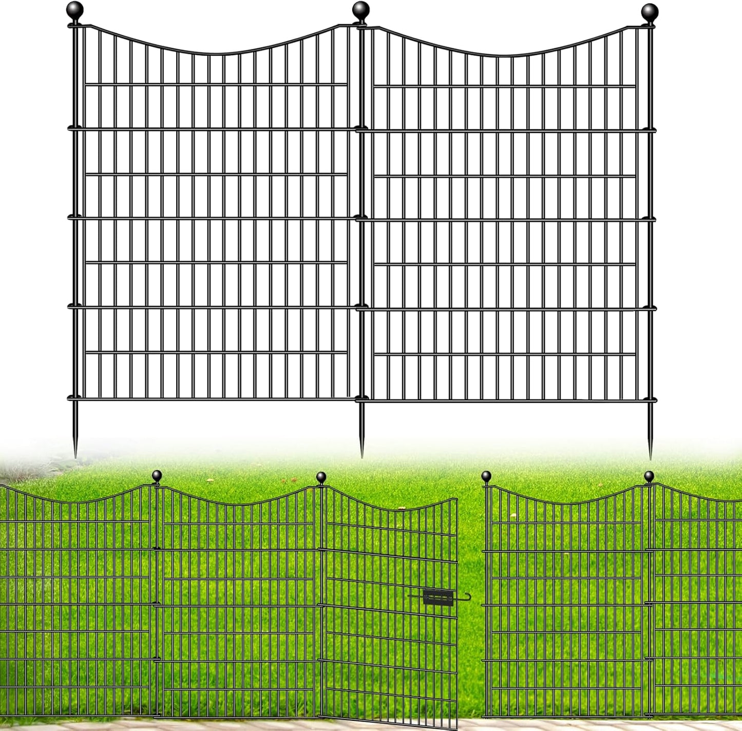 20 Panels Decorative Garden Fence with Gate, 40 in(H) X 47.2 ft(L) No Dig Dog Fence Animal Barrier Outdoor for Yard, Rustproof Metal Garden Edging and Borders, Temporary Fencing Stakes