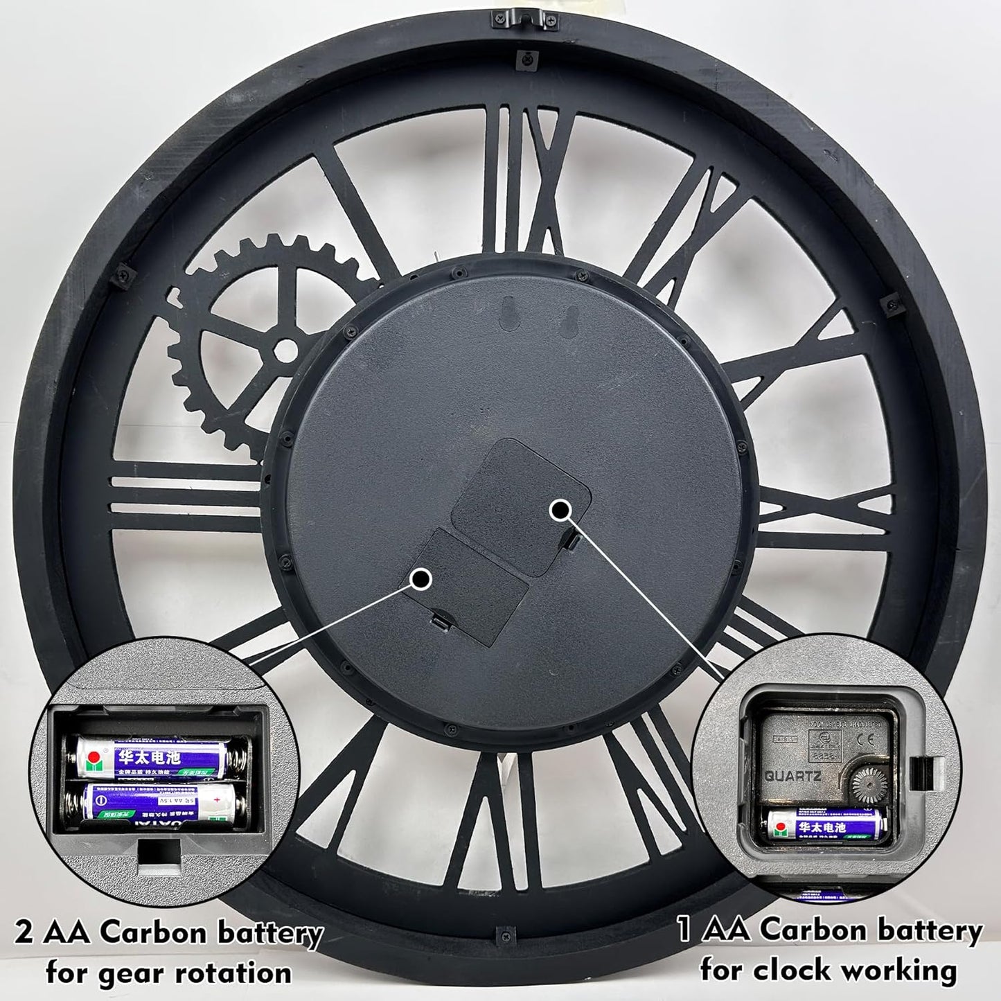 The B-Style Large Wall Clock 24 inch Moving Gear Wall Clock Oversized Vintage Farmhouse Wall Clocks for Living Room Decor Rustic Industrial Wood Clock (Cherry red and Bronze)