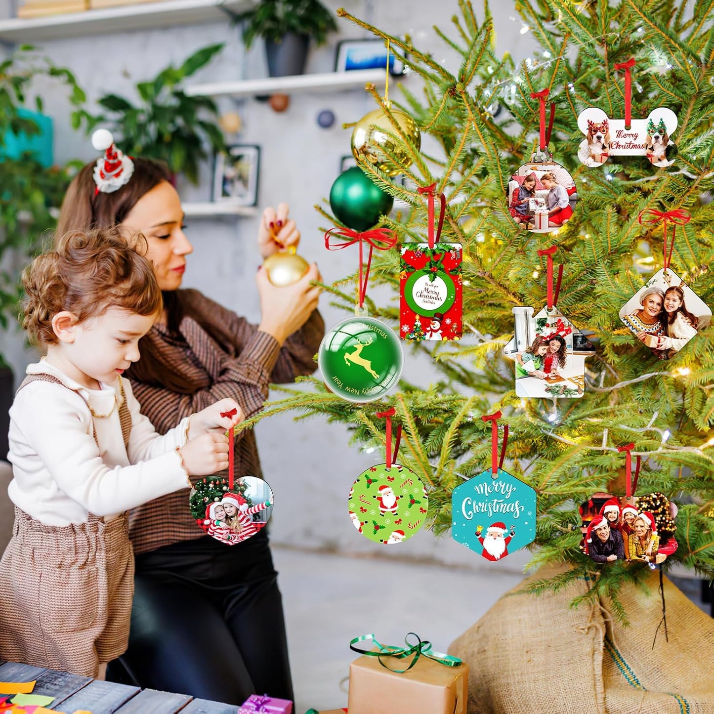 Personalized Christmas Ornaments 2024 Customized with Photo Text Ornament Keepsake Pet First Christmas Ornament Bulk Custom Wooden Xmas Tree Decorations, Wood House