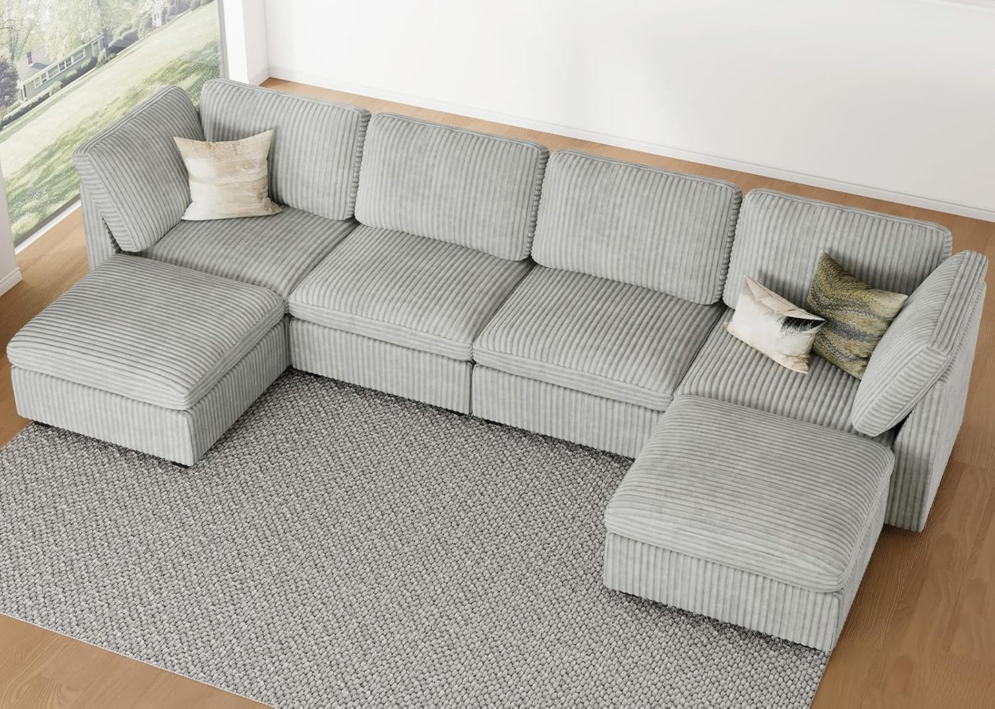 Belffin Modular Sectional Sofa with Storage Ottoman, Oversized Cloud Couch Sectional with Extra Deep Seat, Convertible Upholstered U Shaped Sectional Couches for Living Room, Plush Corduroy Light Grey