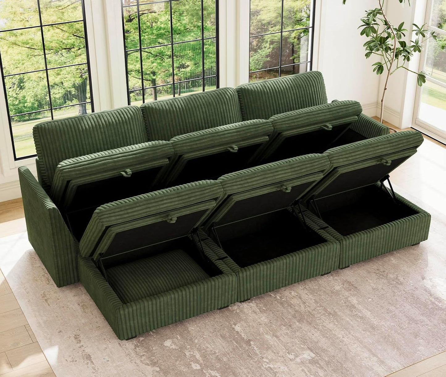Belffin Modular Sectional Sofa with Sleeper Sofa, Oversized Cloud Couch with Extra Deep Seat, Upholstered 6 Seat Sectional Couches for Living Room, Plush Corduroy Green