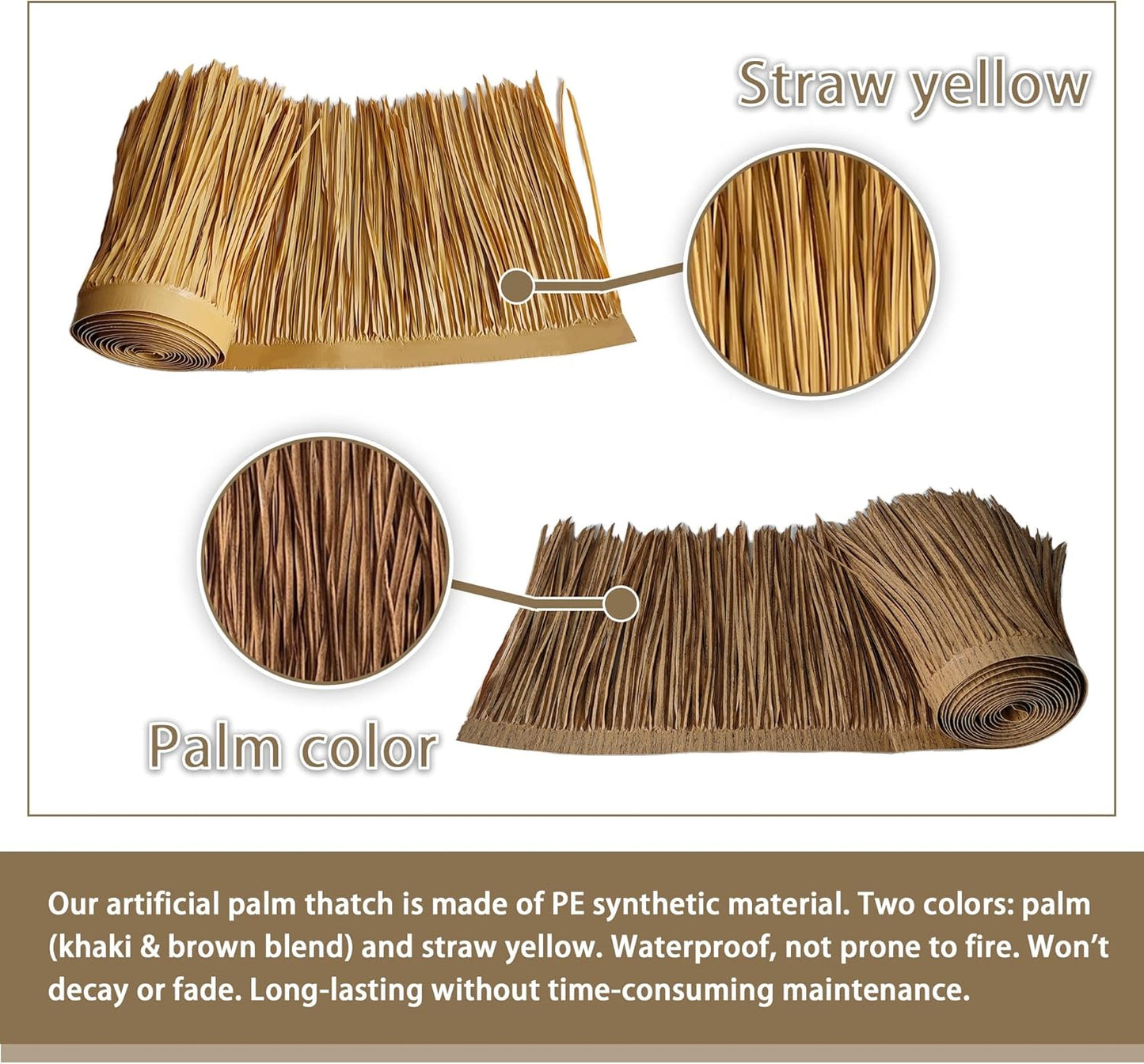 Premium Mexican Style Artificial Palm Thatch Roof Rolls. 5 Lengths, 2 Colors. Waterproof. Easy Install. Ideal for Tiki Bars, Parties, Gardens & Fences (20ft x 16in - Straw Yellow)