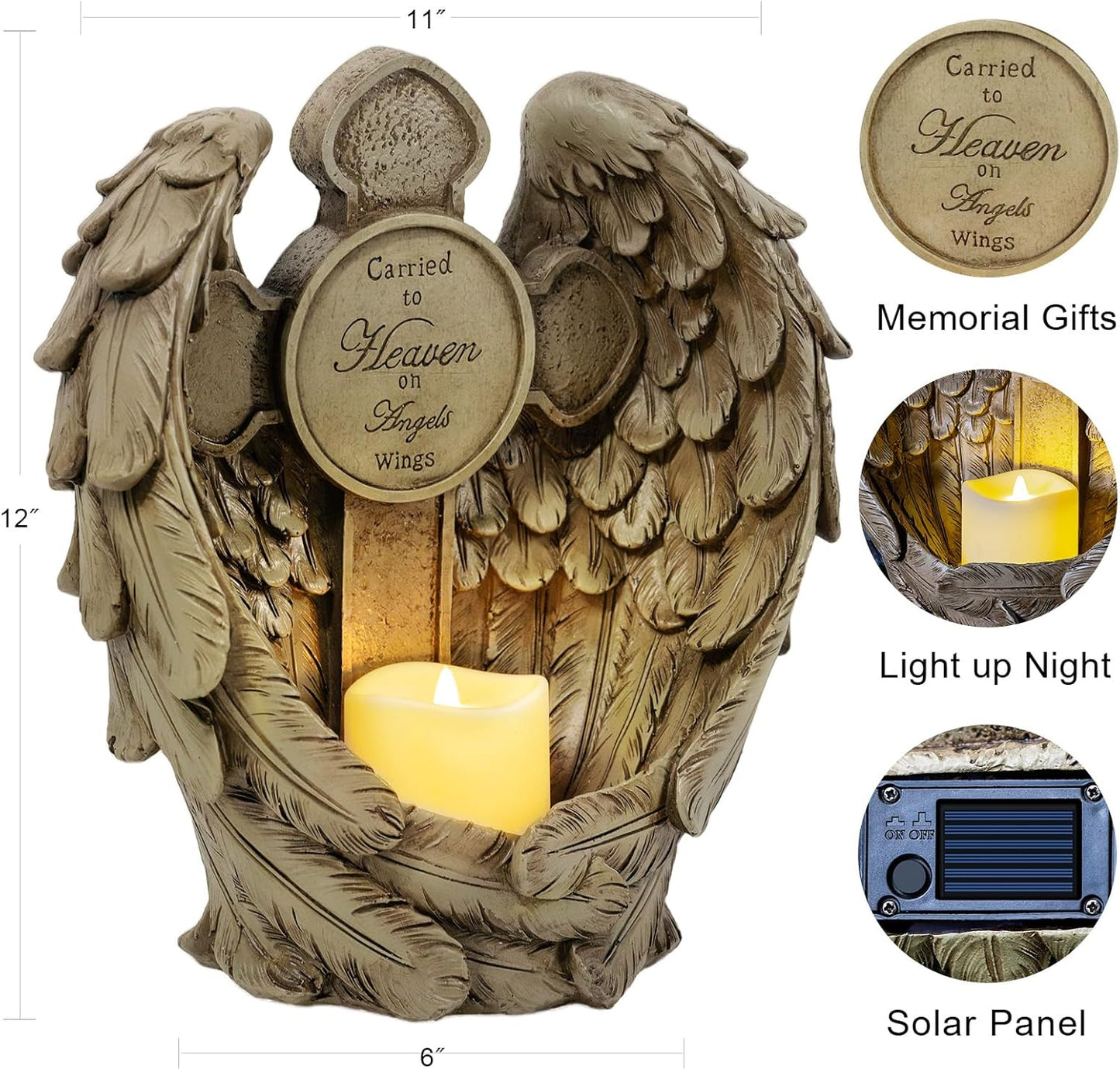12" Solar Angel Wing Cross Garden Lights, Waterproof Memorial Grave Decorations Sympathy Gifts for Cemetery Outdoors Lawn Yard Home Patio Decor
