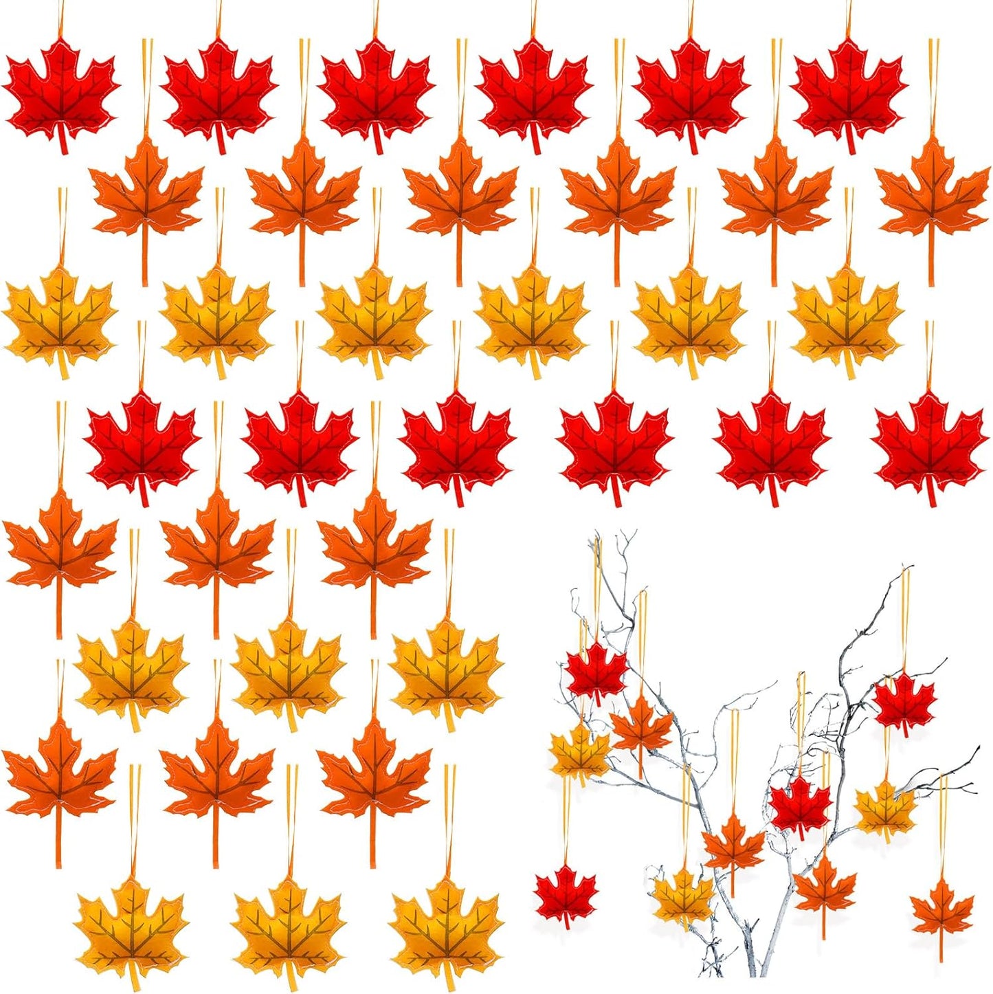 36 Pcs Fall Tree Decoration Thanksgiving Tree Ornaments 3D Felt Maple Leaf Ornaments Fall Hanging Decoration for Home Autumn Party