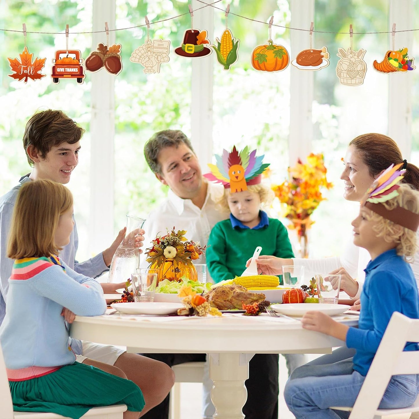 80PCS Wooden Thanksgiving Decoration Turkey Ornaments to Paint Happy Thanksgiving Cutouts Unfinished, DIY Blank Fall Unfinished Maple Leaf Corn Truck Pumpkin Ornament for Home Crafts Hanging