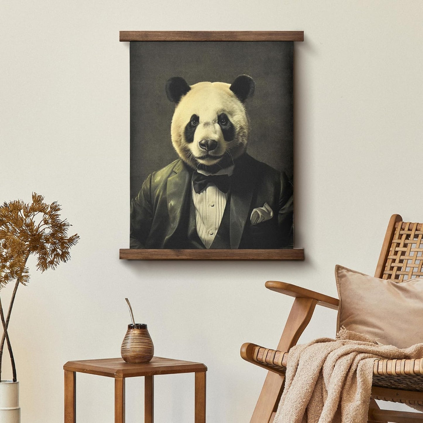 American Art Decor Hanging Linen Dapper Suit Panda Tapestry Vintage Animal Wall Art Hanging