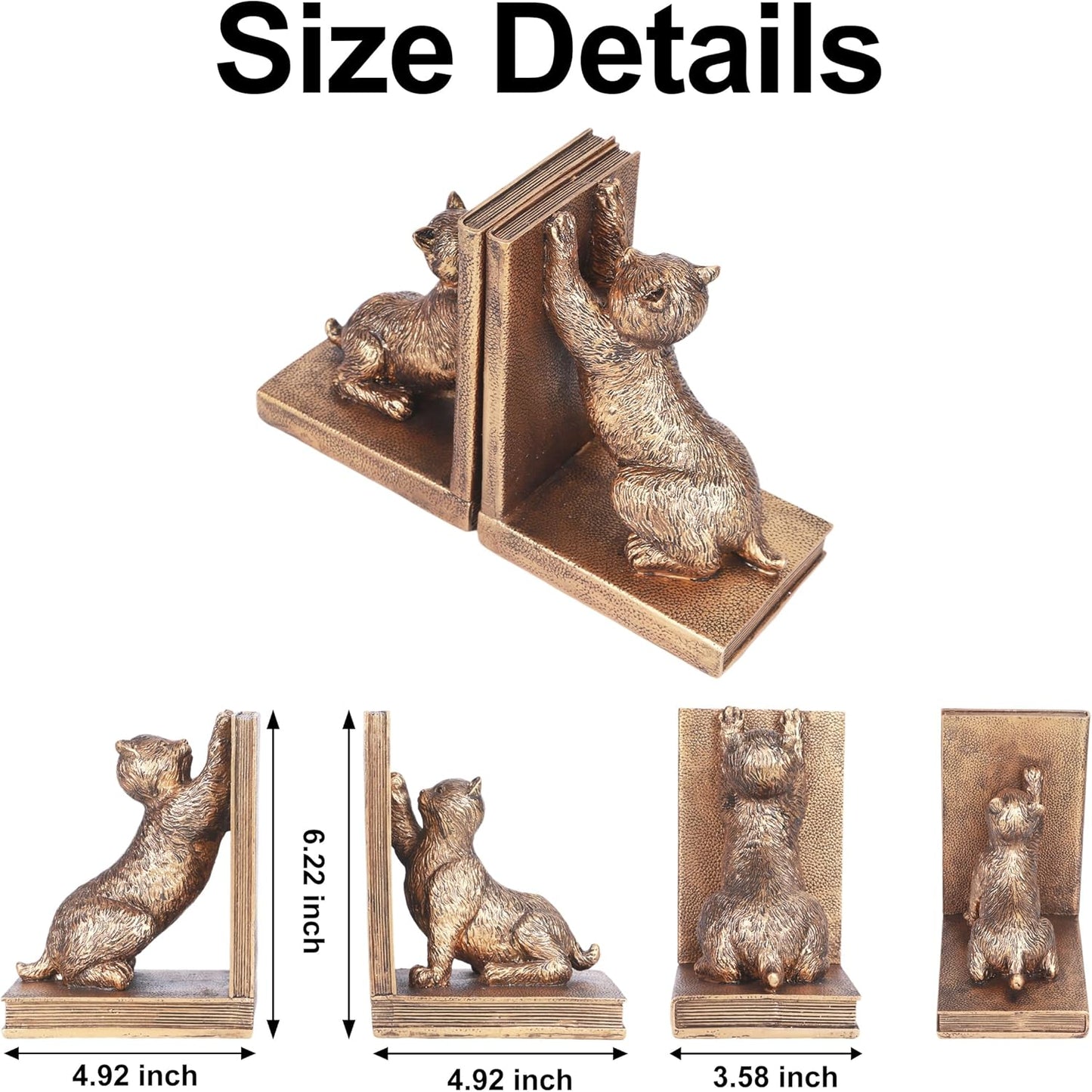 Book Ends for Shelves to Hold Books Heavy Duty,Decorative Bookend for Bookshelf Décor,Cute Animal Cat Book Stopper Cat Statues for Home, Office Desk Decoration,1pair