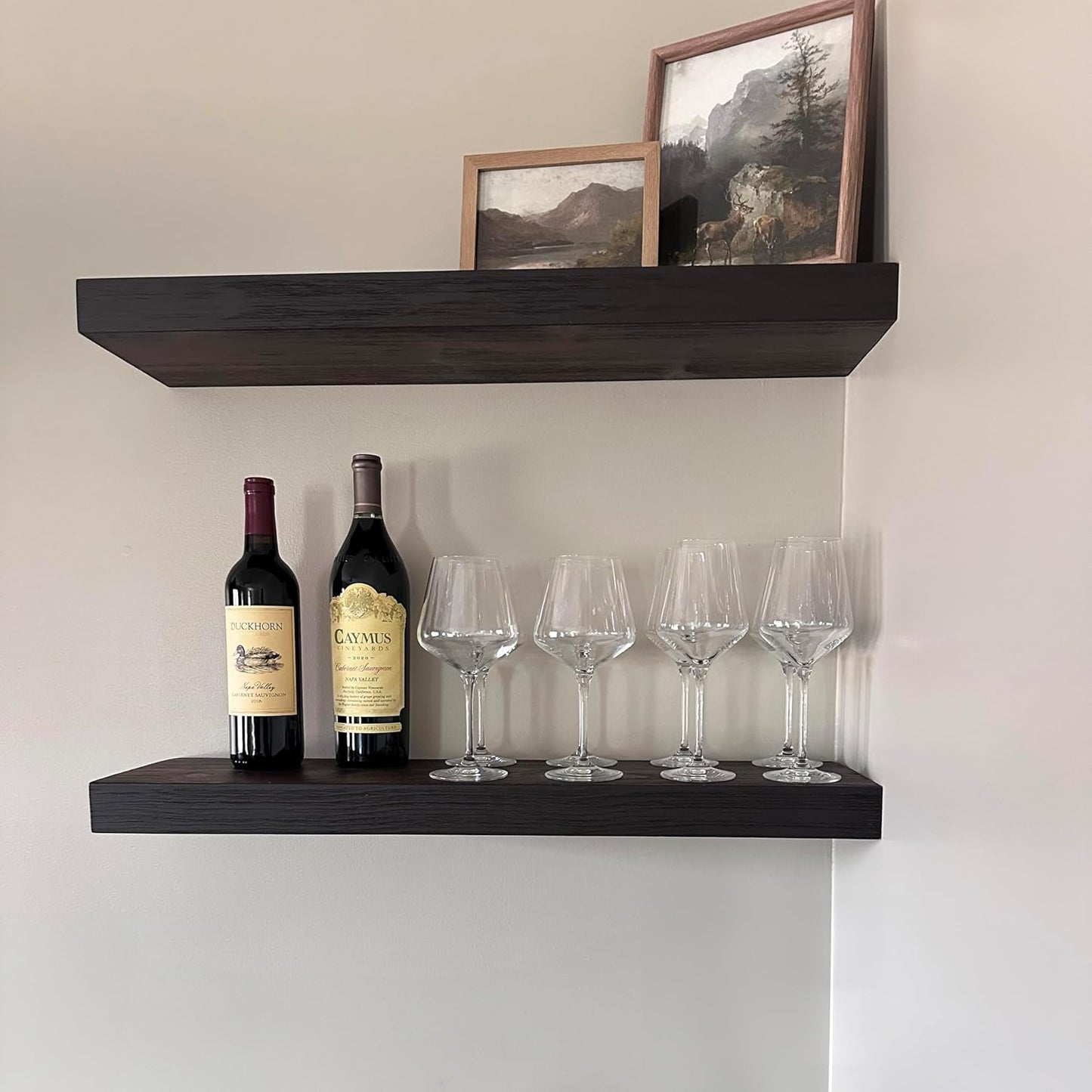 Joel's Antiques - 24 Inch Wooden Floating Shelves for Wall - Made of Natural Wood - Short Heavy Duty Rustic Wall Shelves for Bedroom - Perfect for Bathroom, Kitchen - Black 24x12x2 Inches