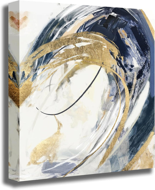 Belmrxne Abstract Art Blue and Gold Wall Art Modern Artwork Hanging Canvas Painting for Living Room Bedroom Dining Room Office Home Decor 12x16 inch