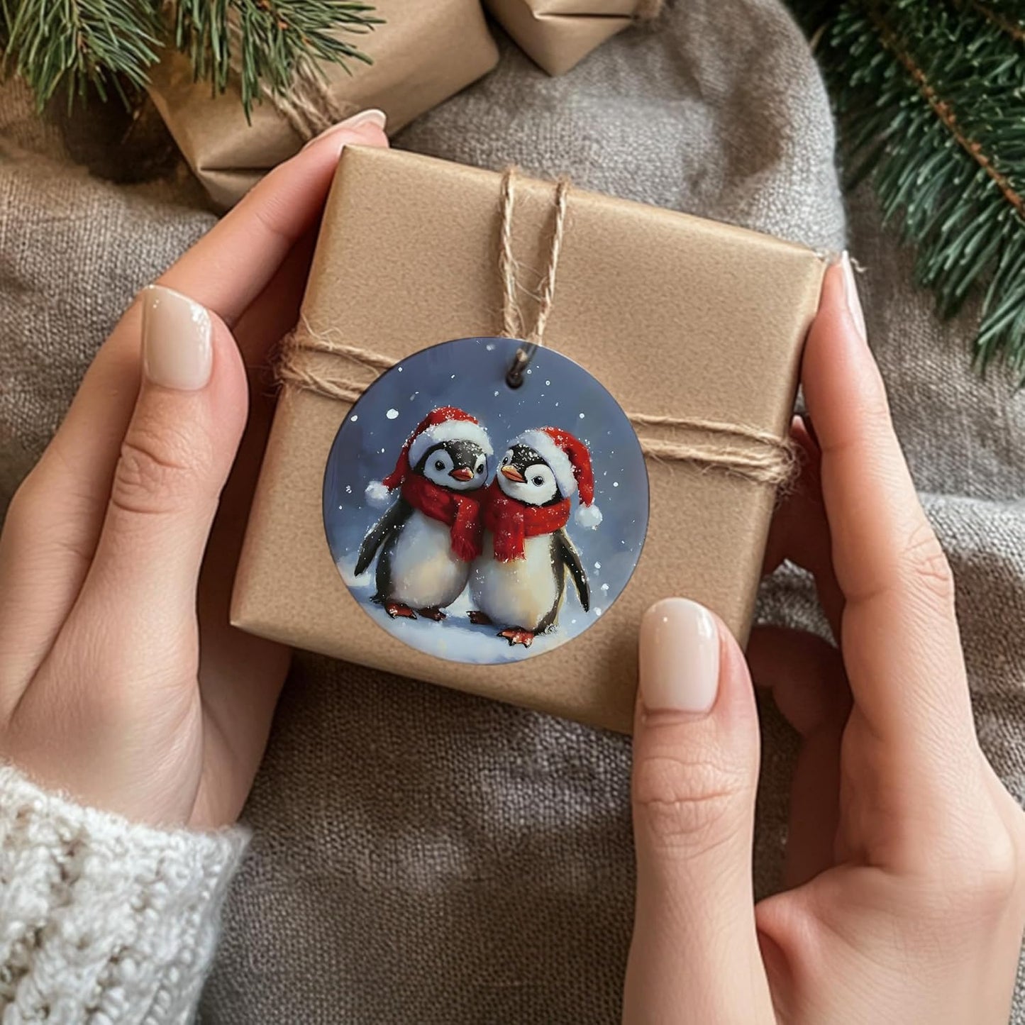 Penguin Christmas Ceramic Ornament Gifts, Winter Christmas Penguins Decorative Hanging Ornaments for Xmas Tree Holiday Party Decoration, Winter Penguin Xmas Tree Decorations